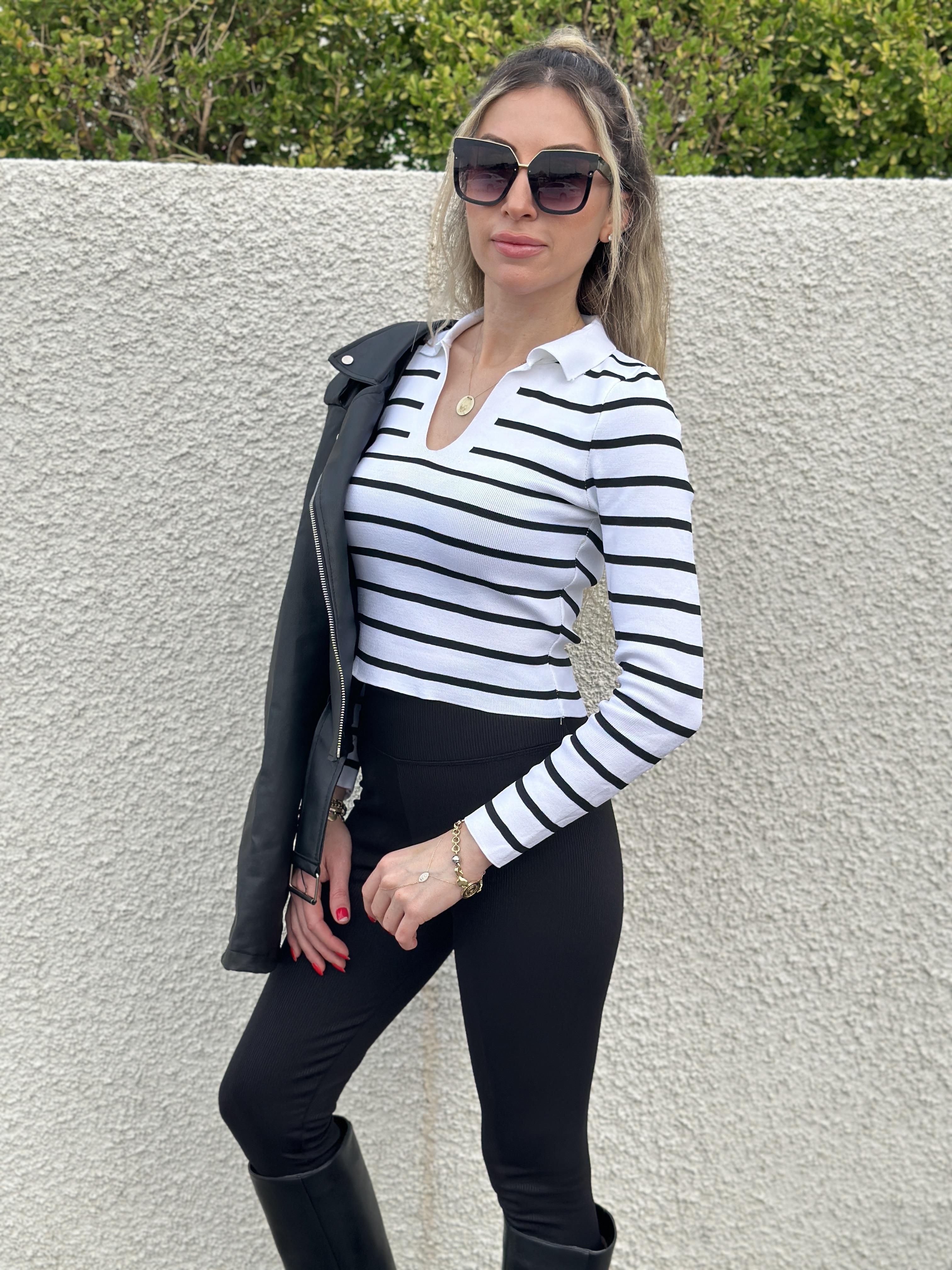 Bluz Polo Yaka Çizgili