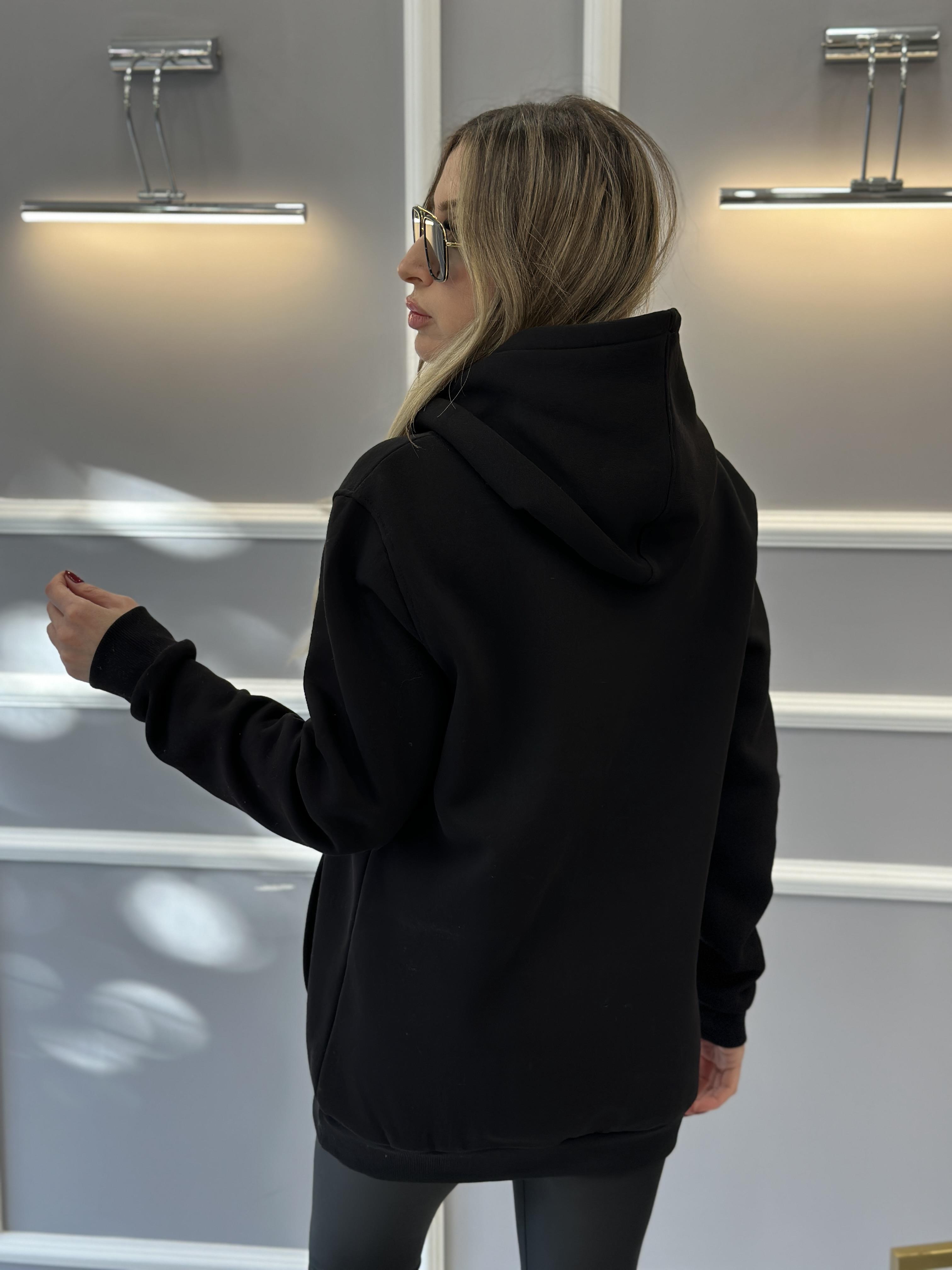 Bn Sweatshirt Kapşonlu Kuş Detaylı Siyah