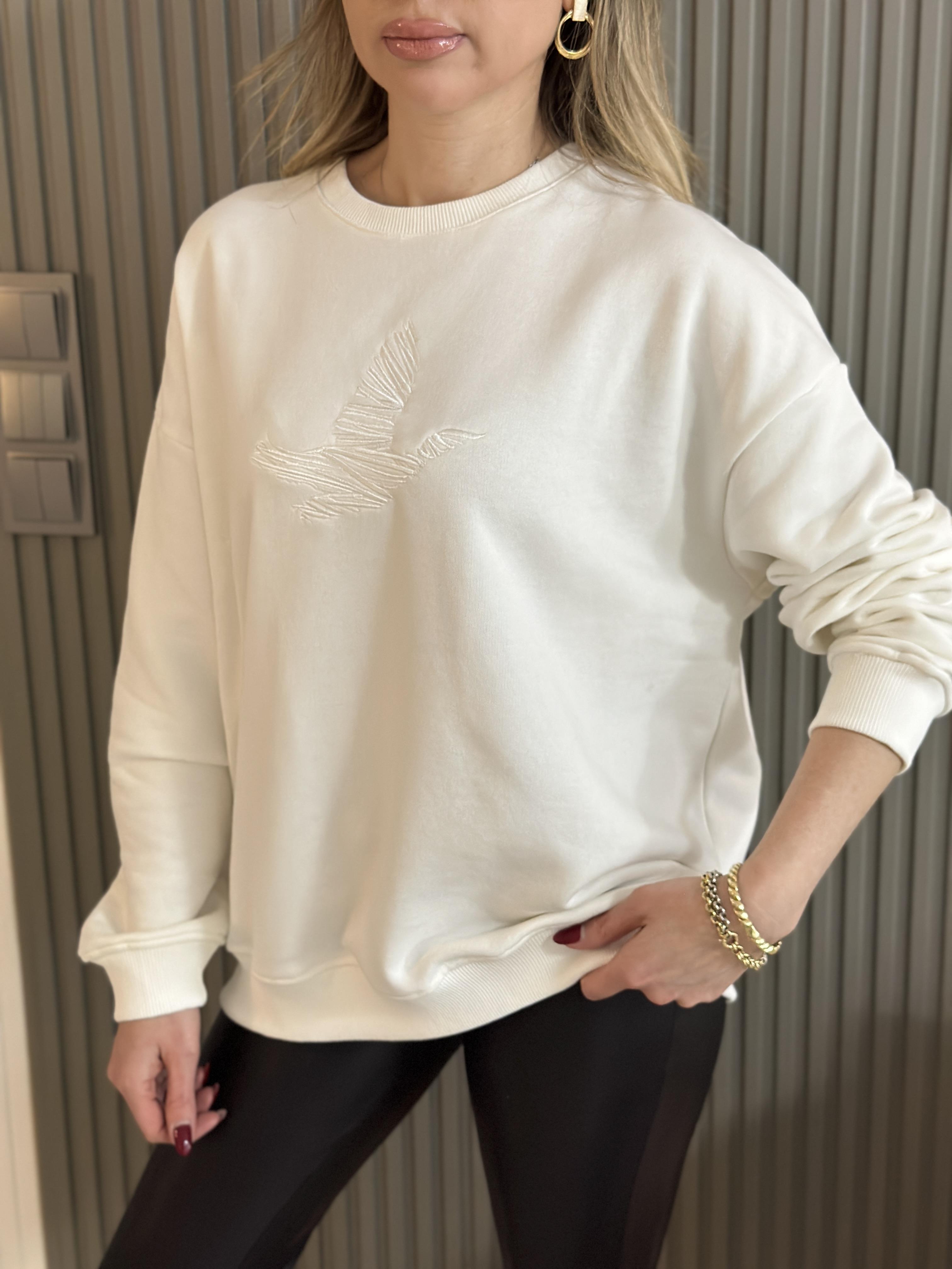 Bn Sweatshirt  Kuş Nakış Detaylı Ekru 