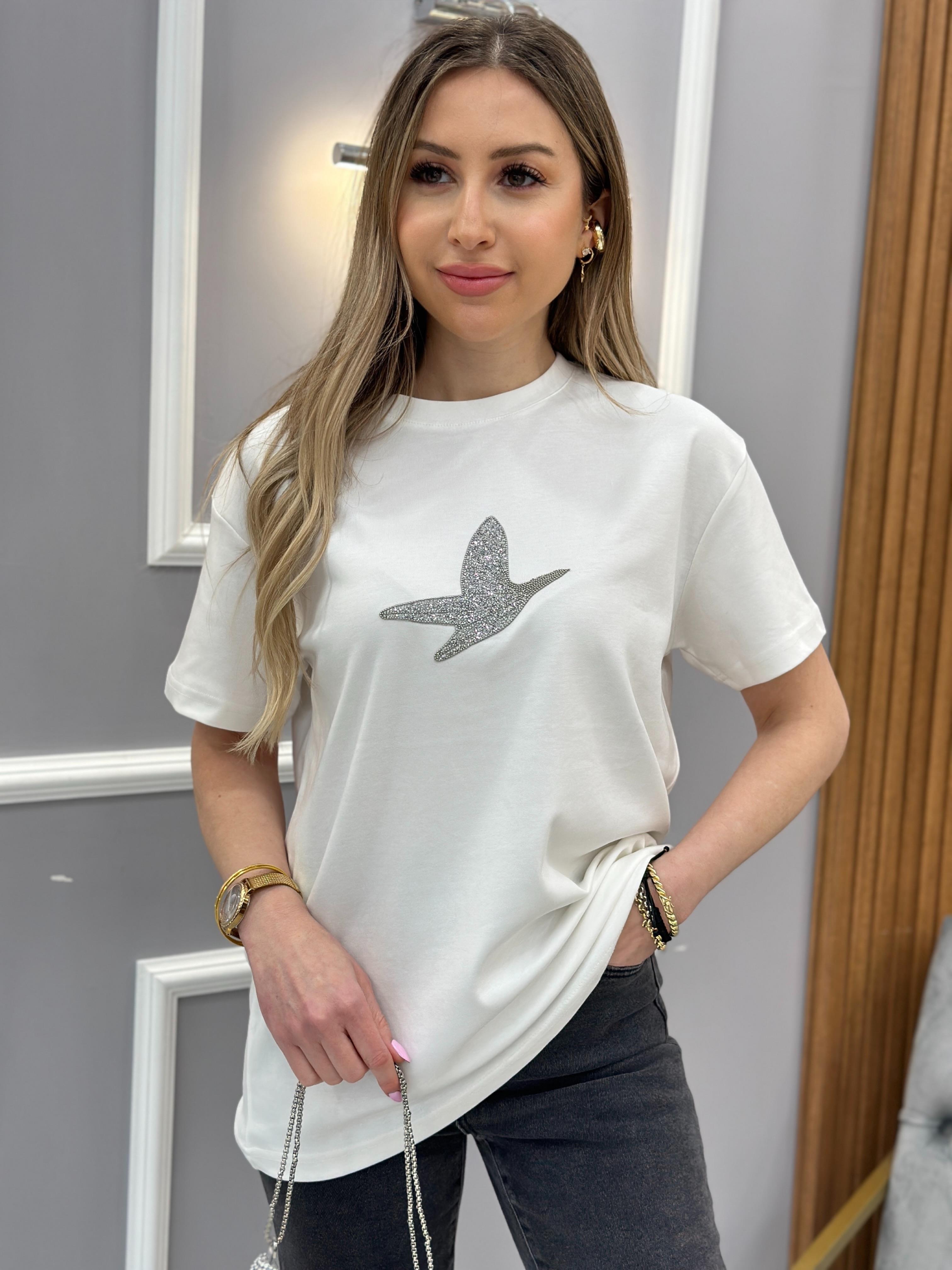 Bn T-Shirt Premium Taşlı Detaylı Beyaz 