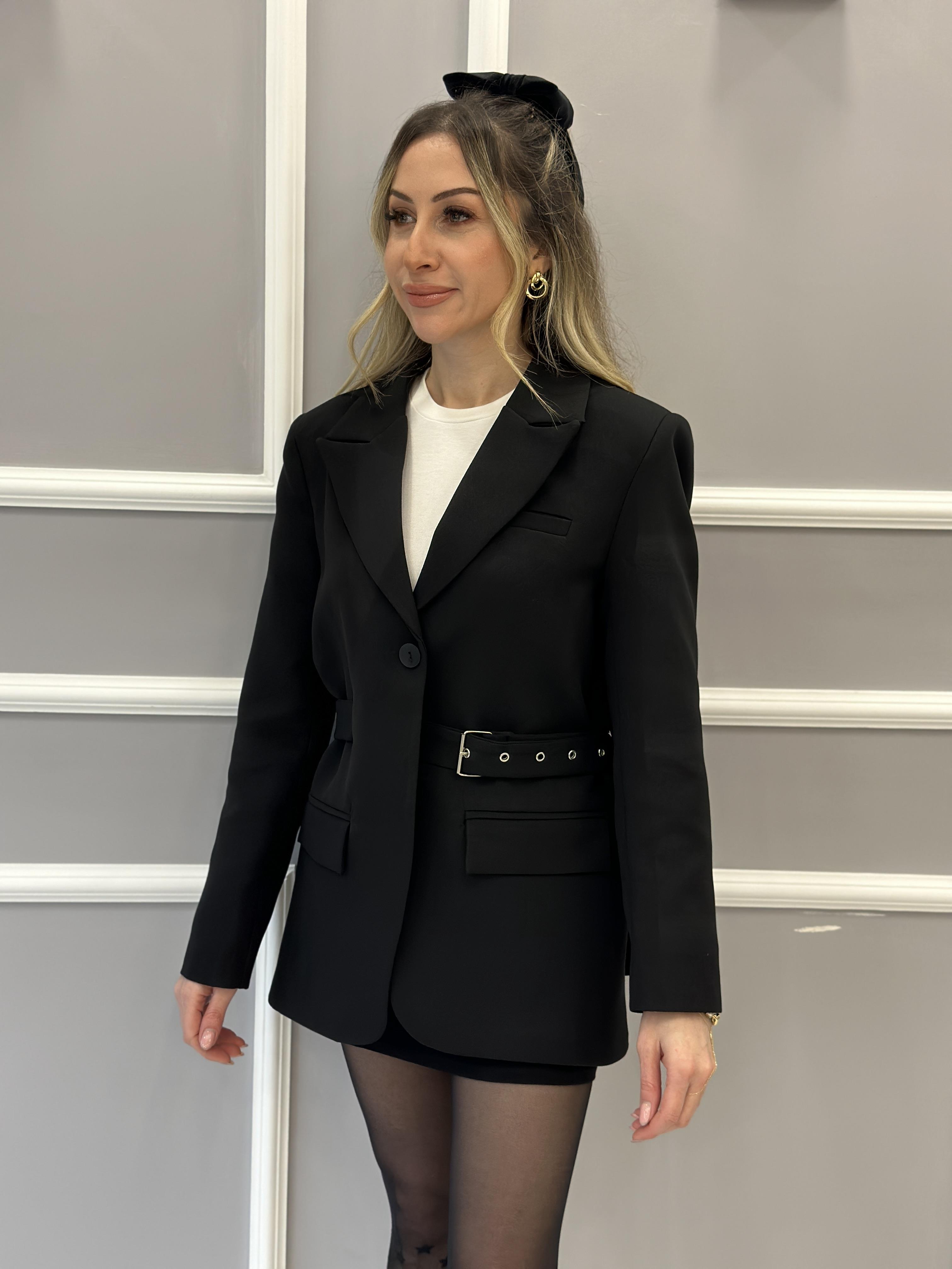 Ceket Blazer Kemer Detaylı Siyah