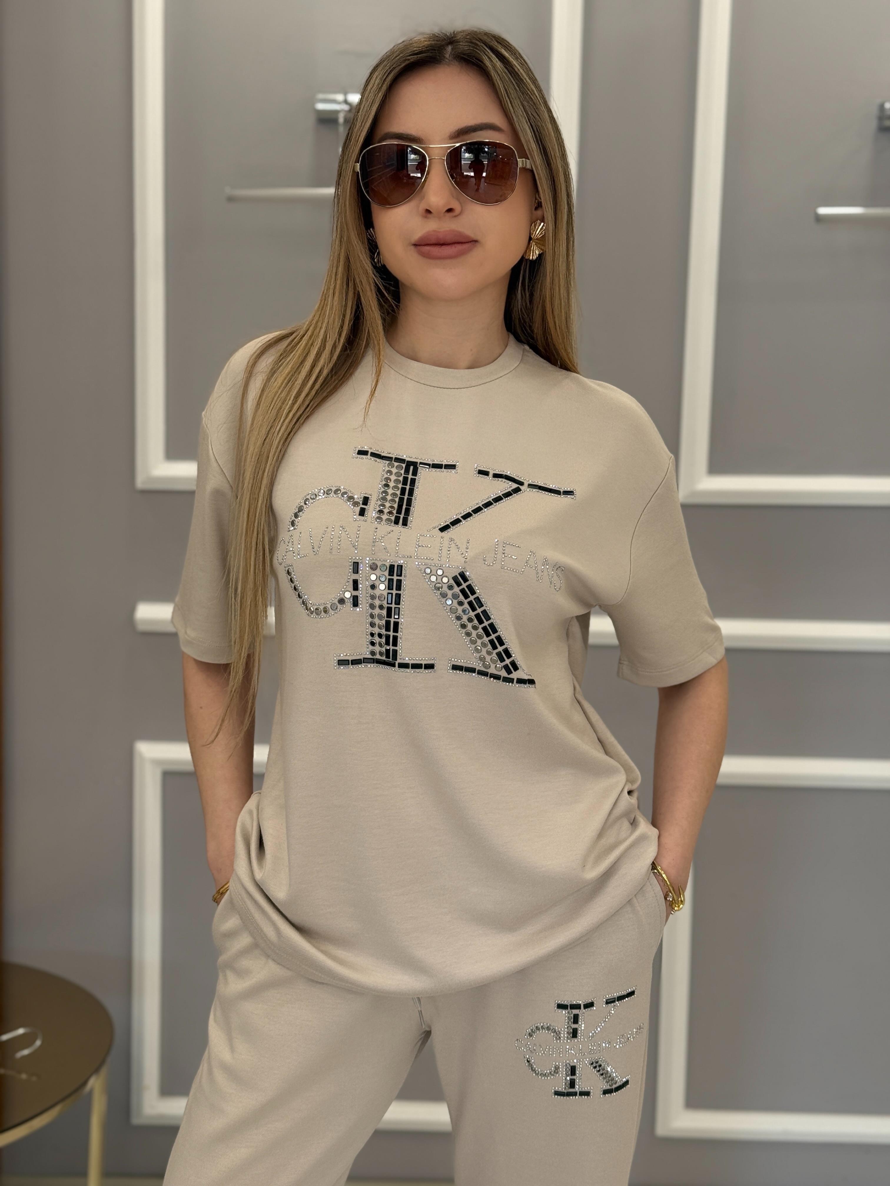 Cn Premium Modal Kumaş Taş Yazılı Vizon Takım 