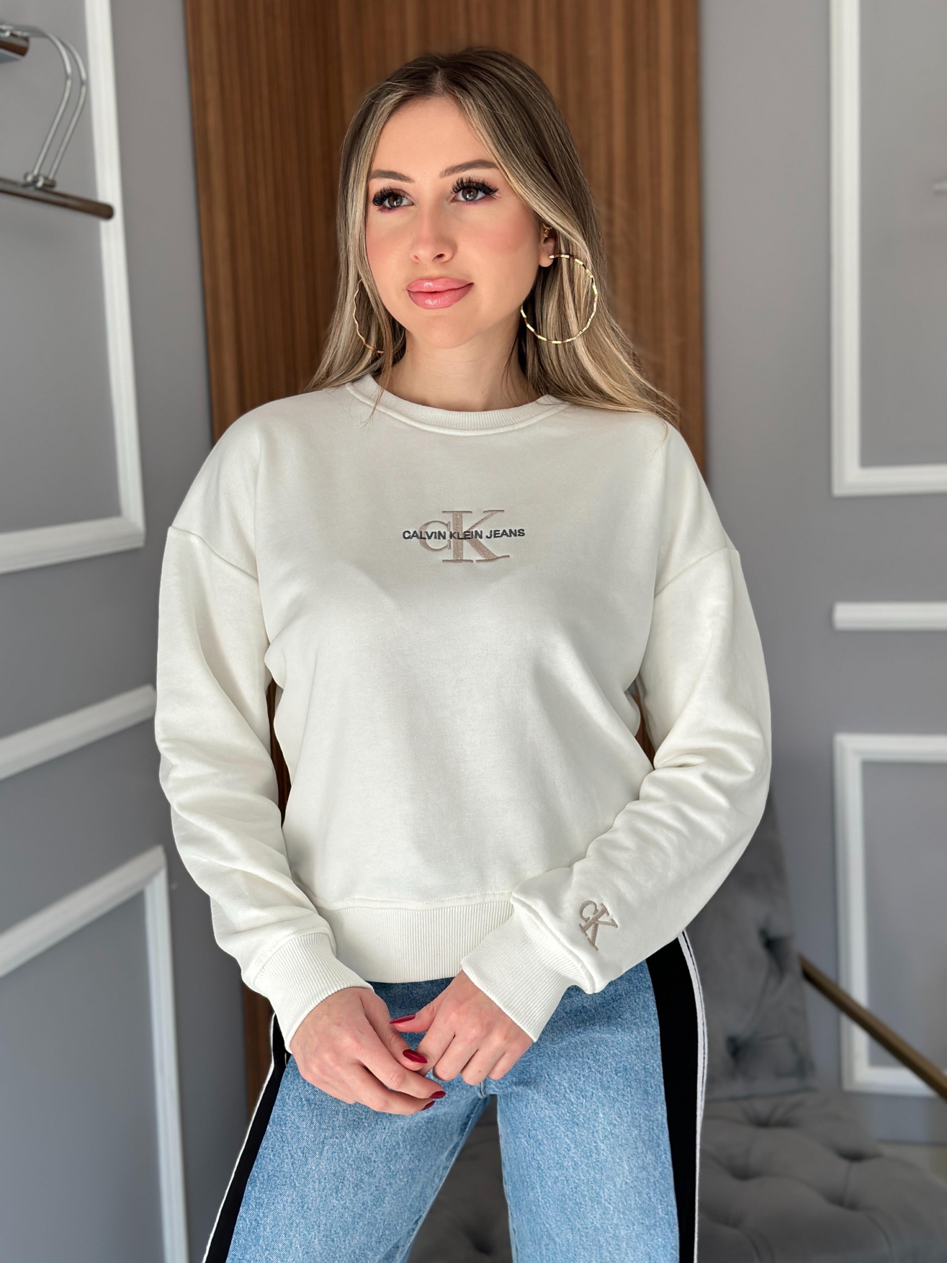 Cn Sweatshirt Yazı Detaylı Ekru