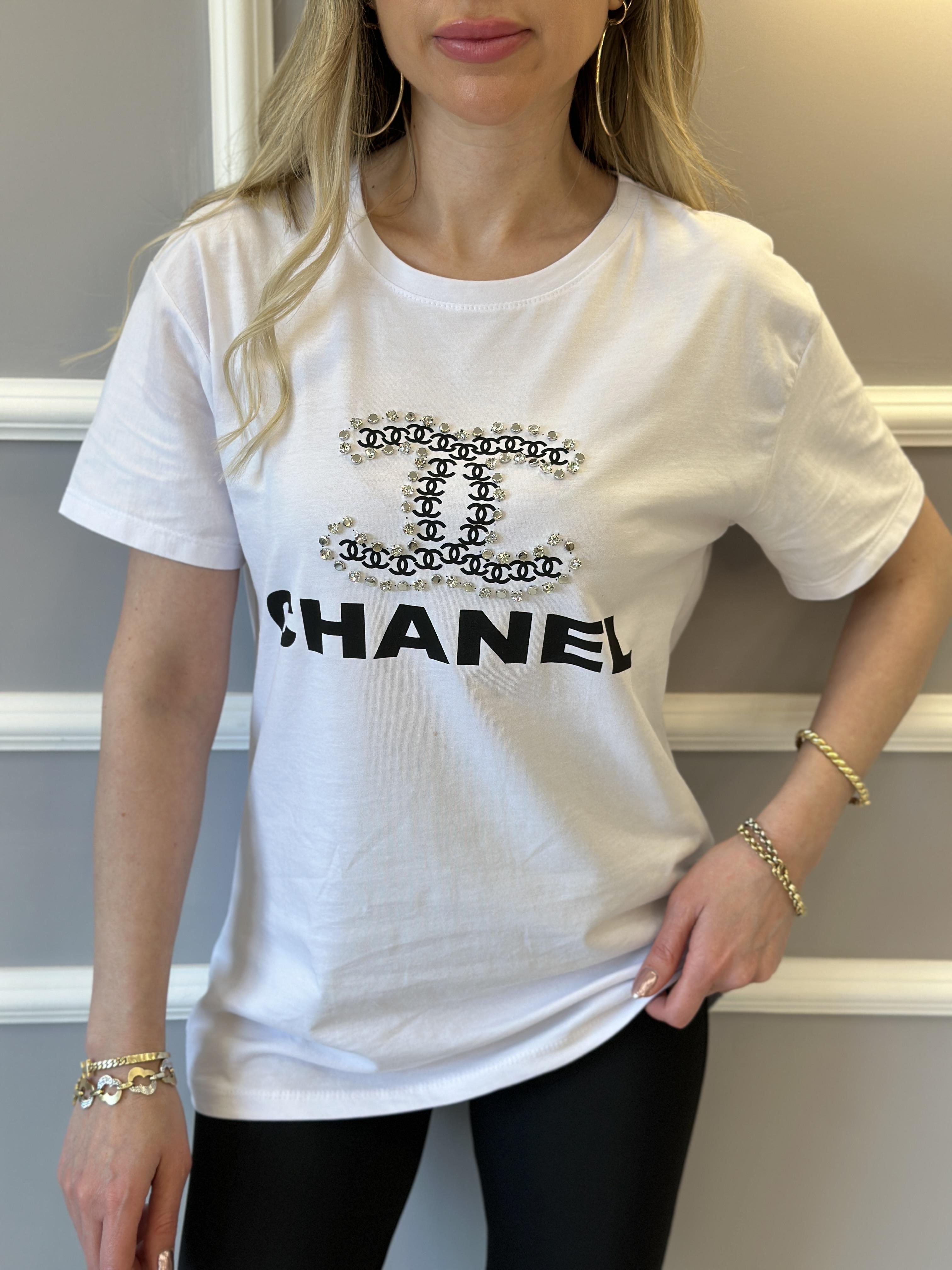 Cn T-shirt Taşlı Yazı Baskılı Beyaz