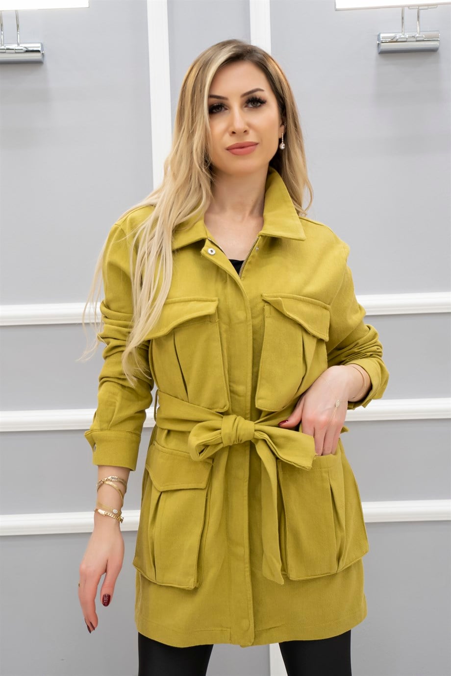 Gabardin Ceket Yağ Yeşili
