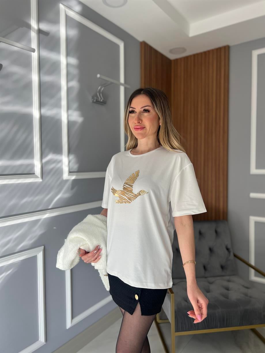 Gold Detaylı Tshirt Beyaz
