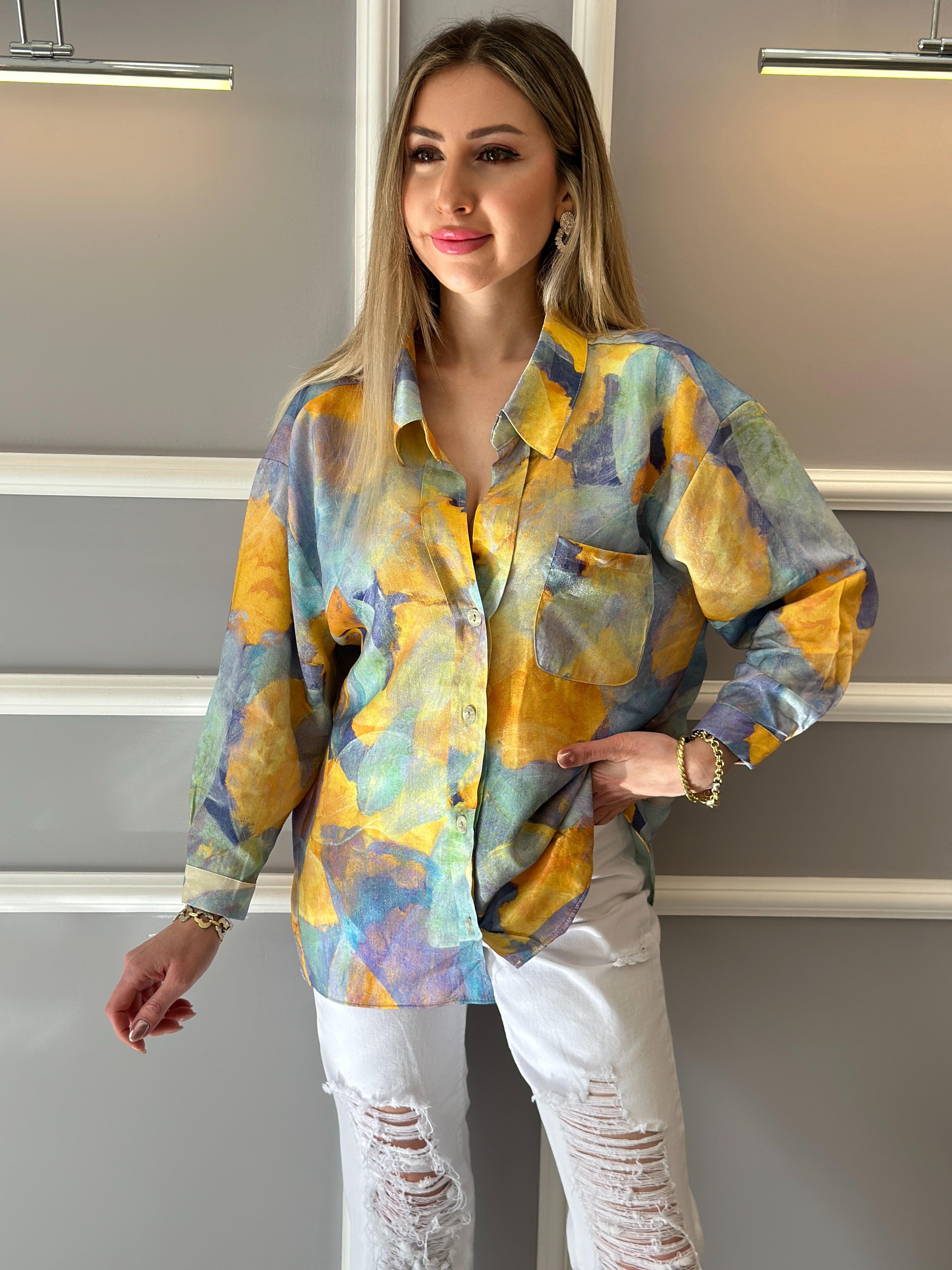 Gömlek Sarı Batik Desen