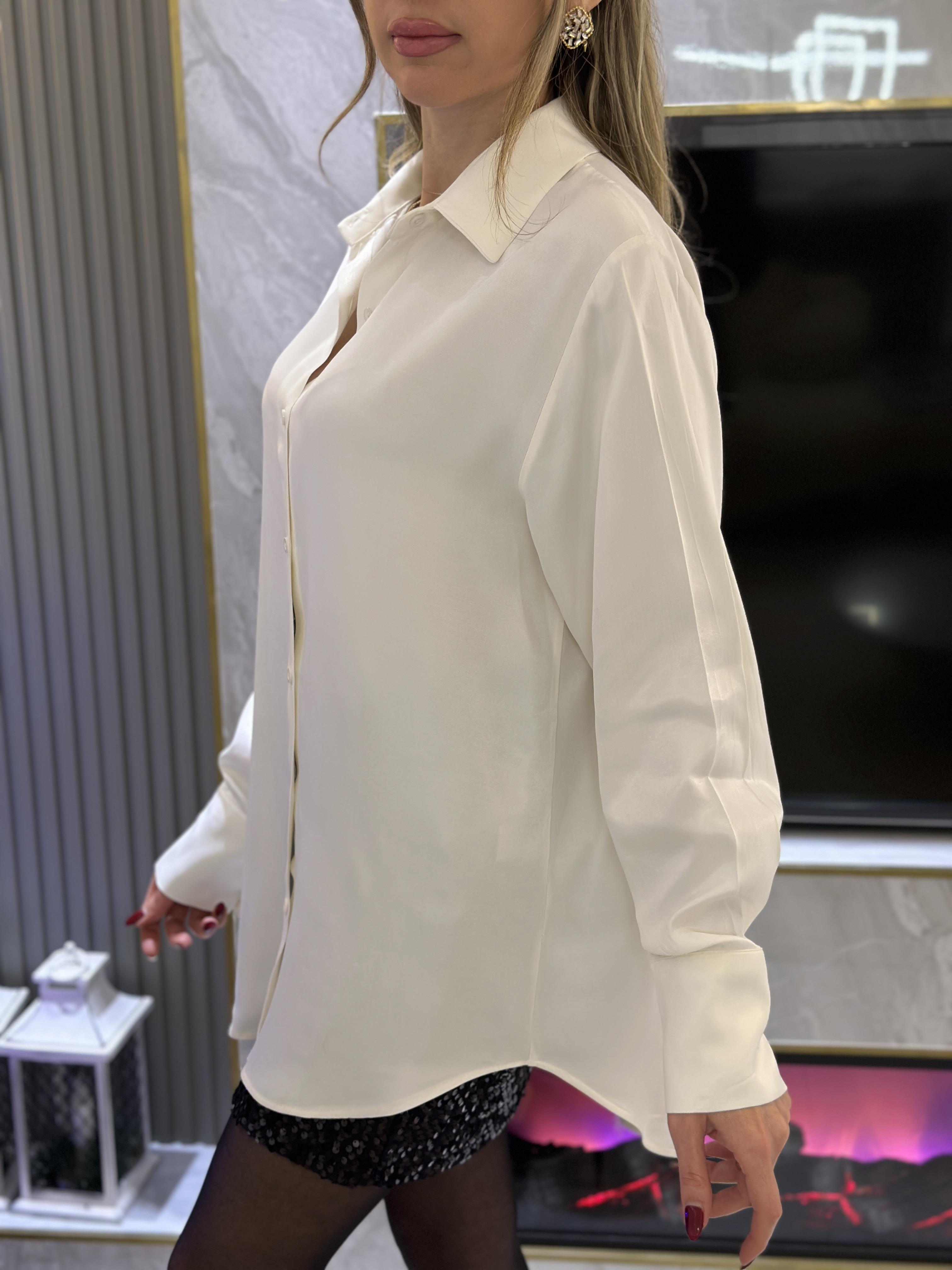 Gömlek Saten Oversize Beyaz