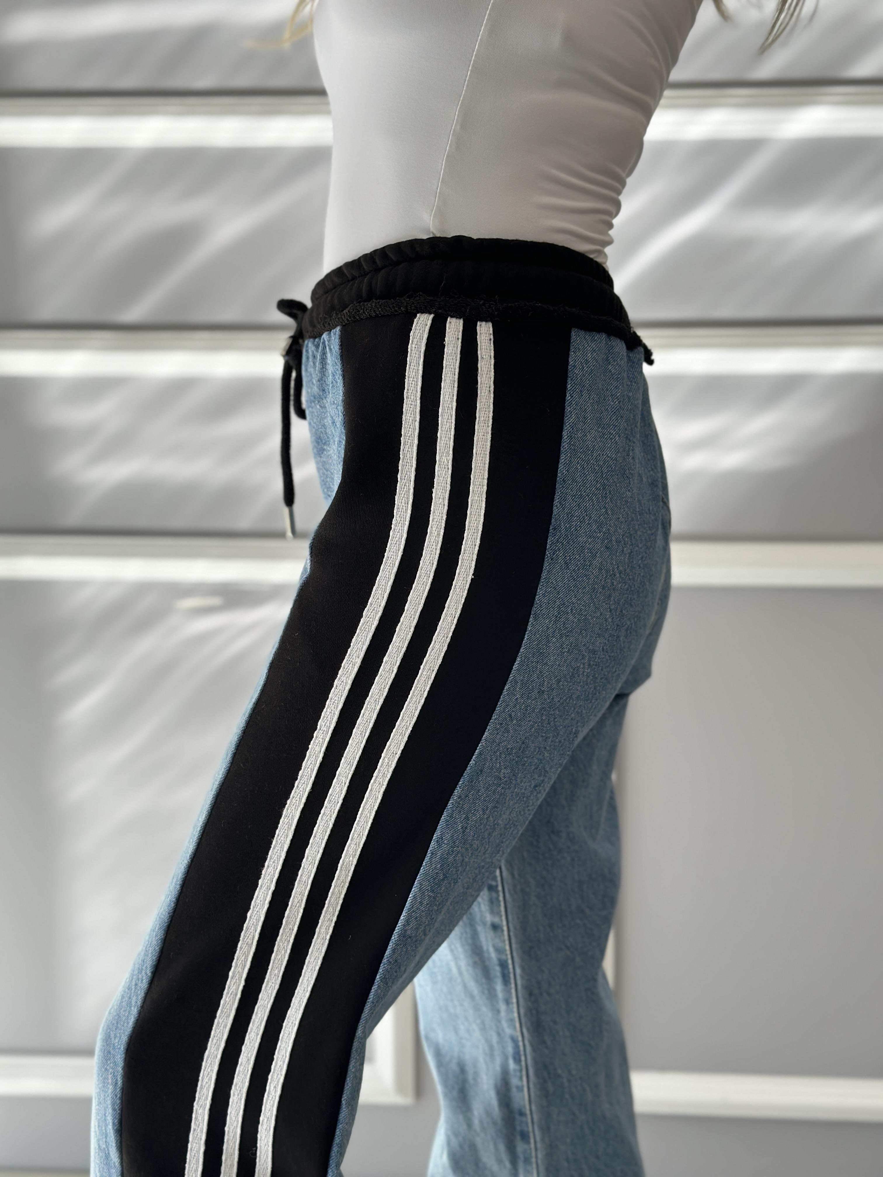 Jeans Beli Lastikli Palazzo Yandan Şeritli Mavi