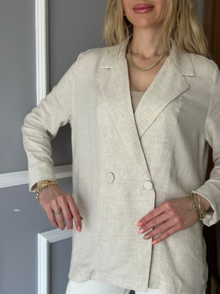 Keten Karışımlı Blazer Ceket Bej