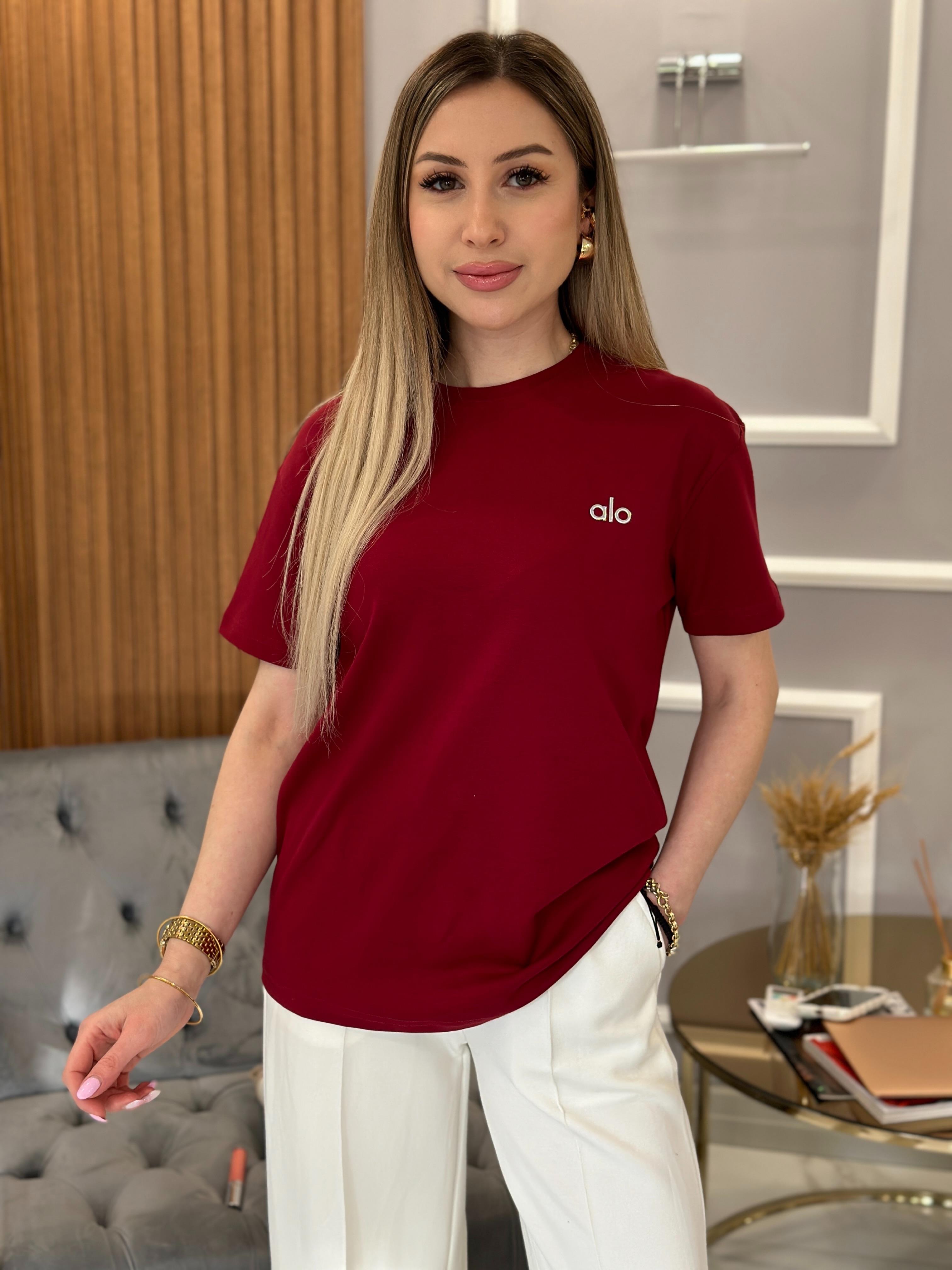 Lo T-shirt Kabartma Yazılı Bordo