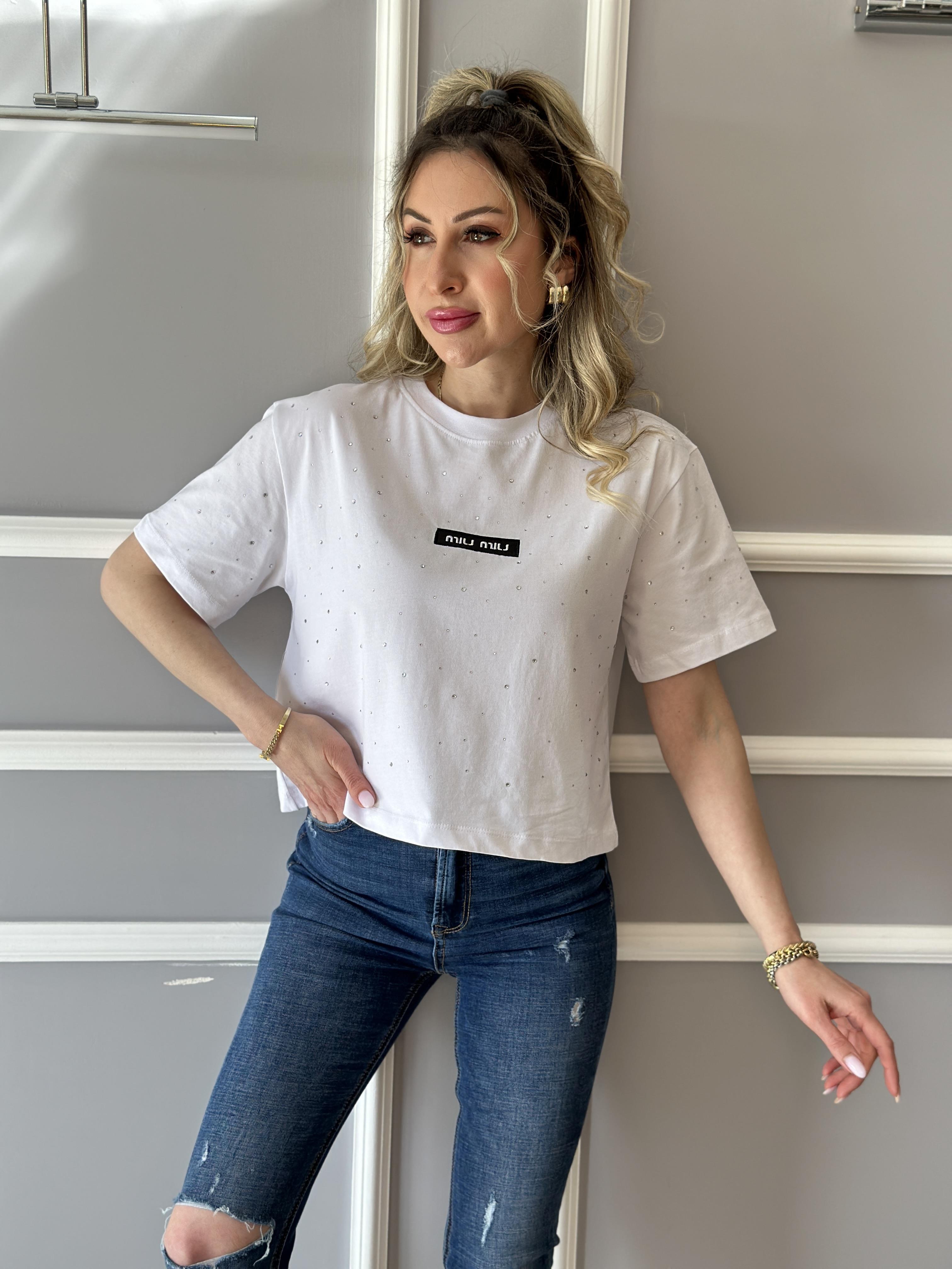 Mİ T-shirt Taşlı Beyaz