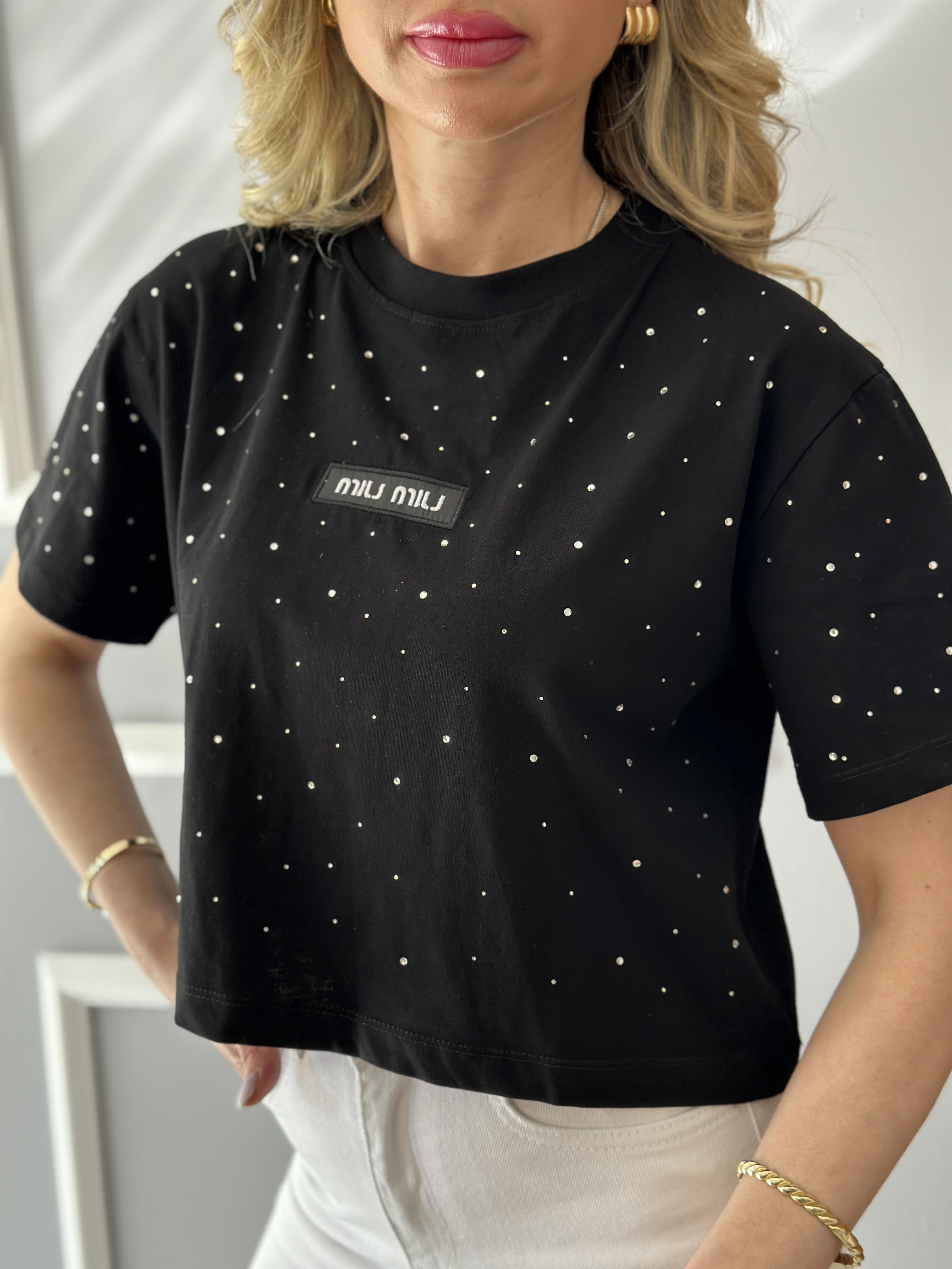 Mİ T-shirt Taşlı Siyah