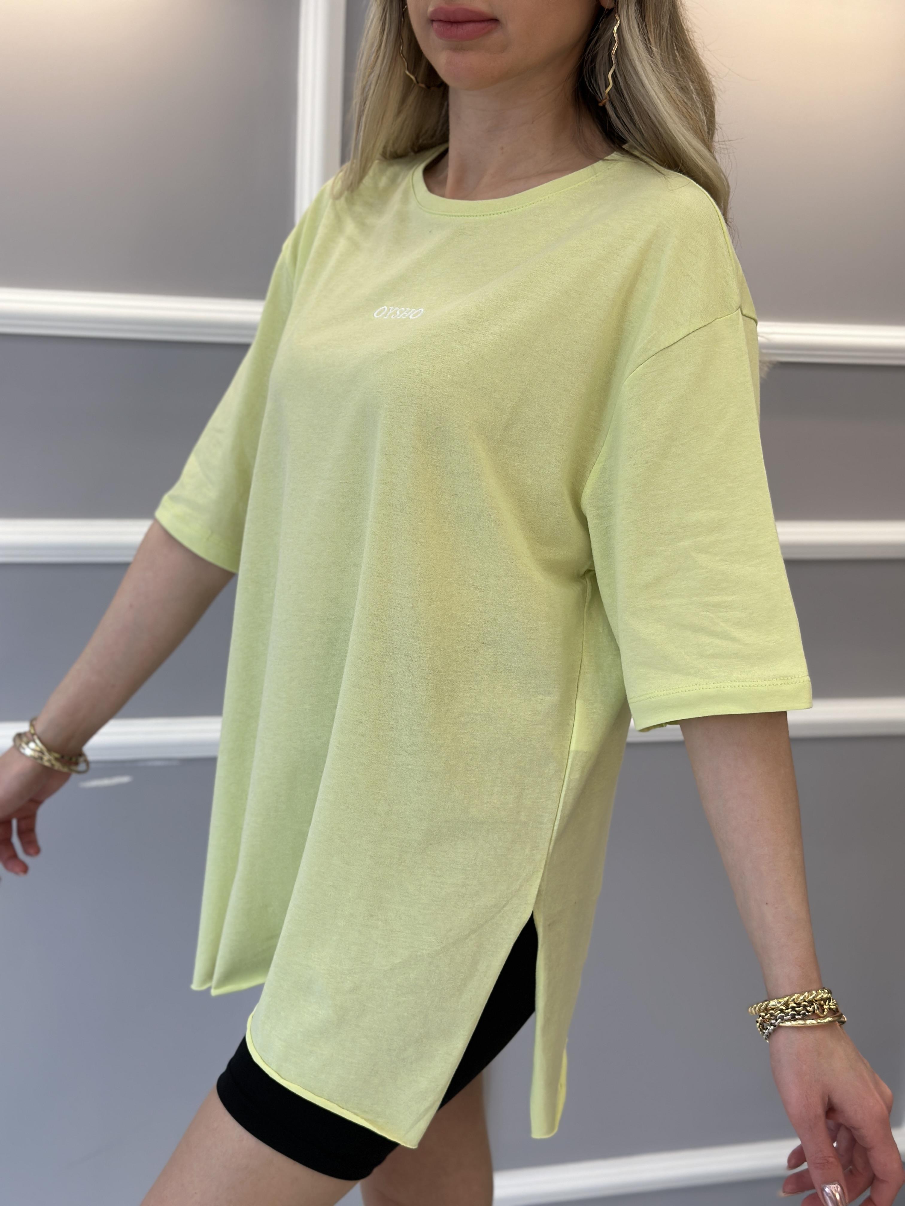 Oys T-shirt Oversize Yandan Yırtmaçlı Neon Yeşil