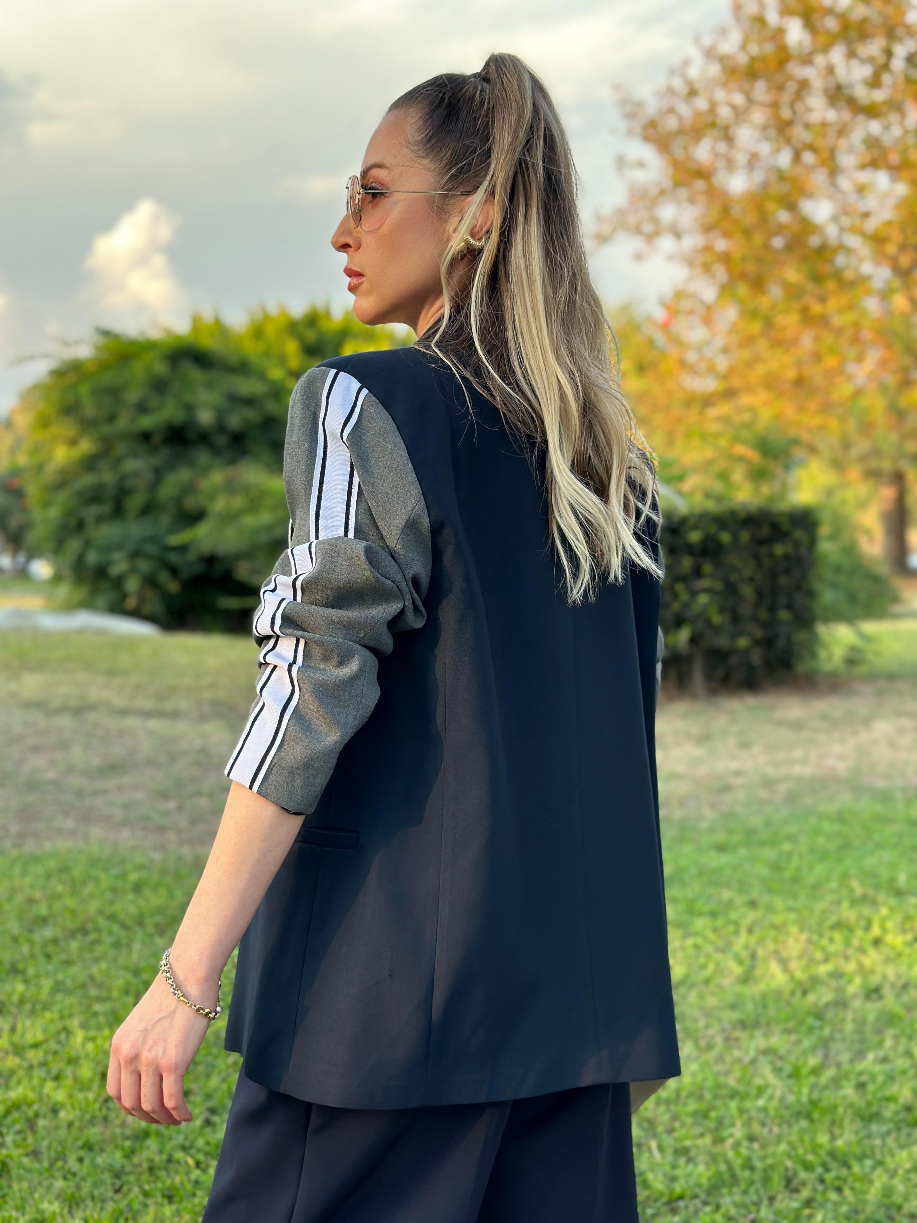 Premium Blazer Ceket Kol Şerit Detaylı Lacivert