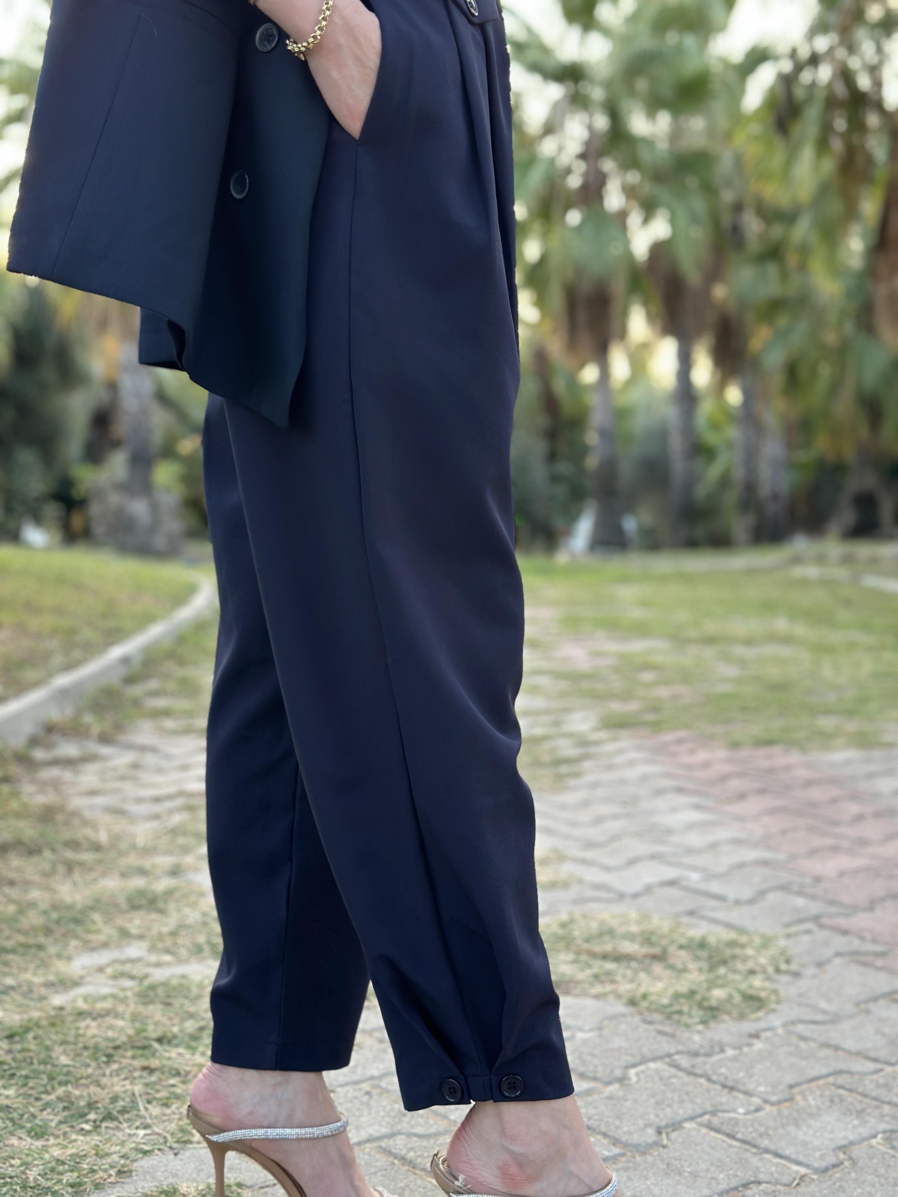 Premium Pantolon Kumaş Yüksek Bel Lacivert