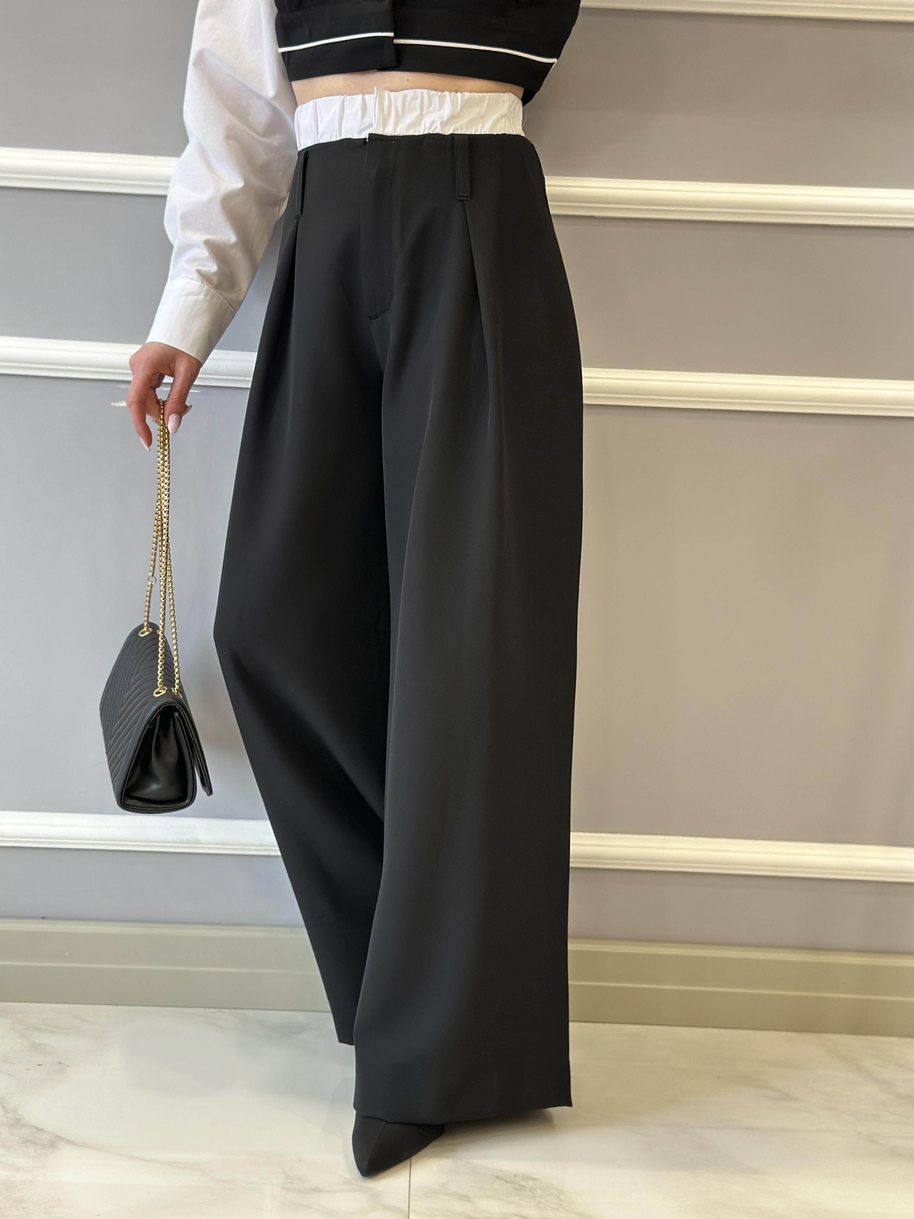 Premium Pantolon Palazzo Bel Detaylı Siyah