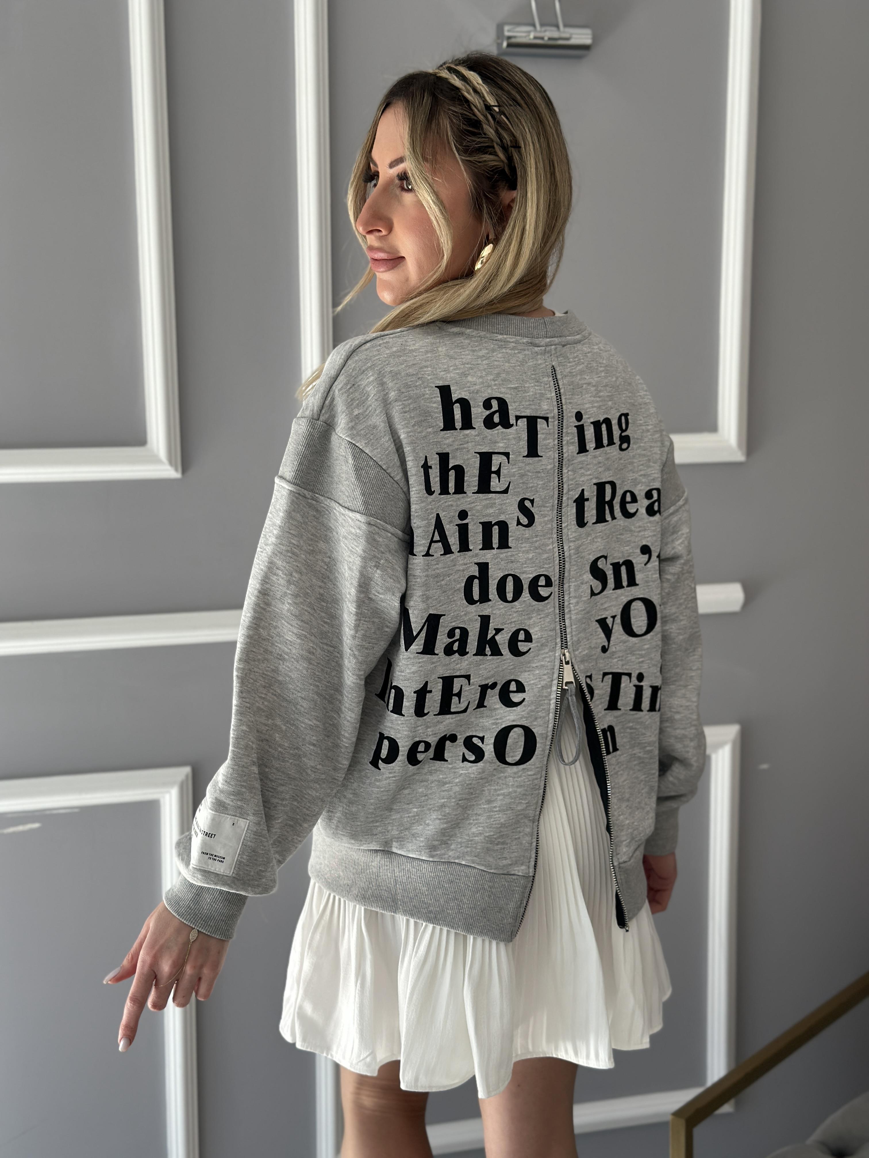 Premium Sweatshirt Sırtı Fermuar Deatylı Gri