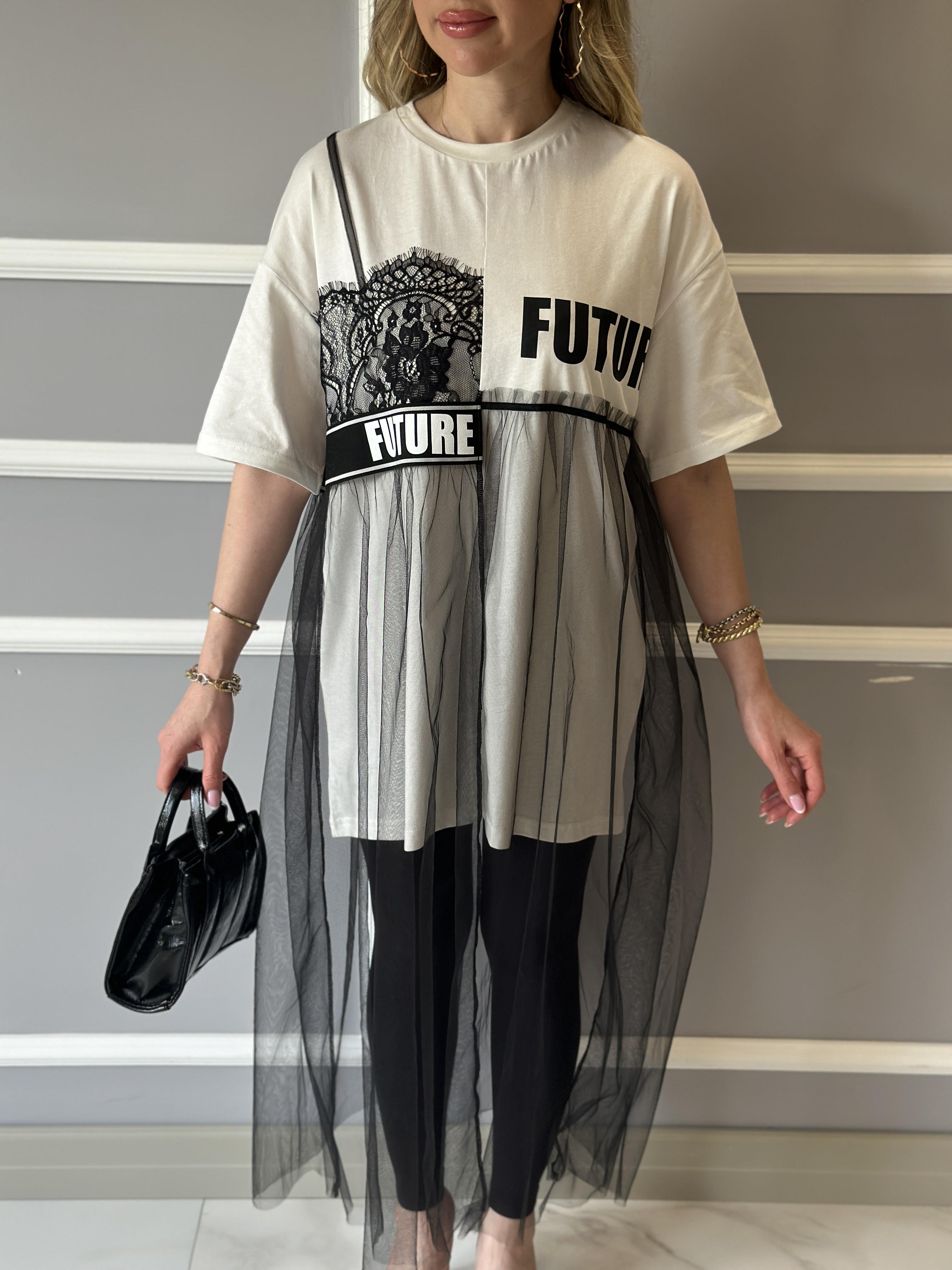 Premium Tül Detaylı T-shirt Siyah