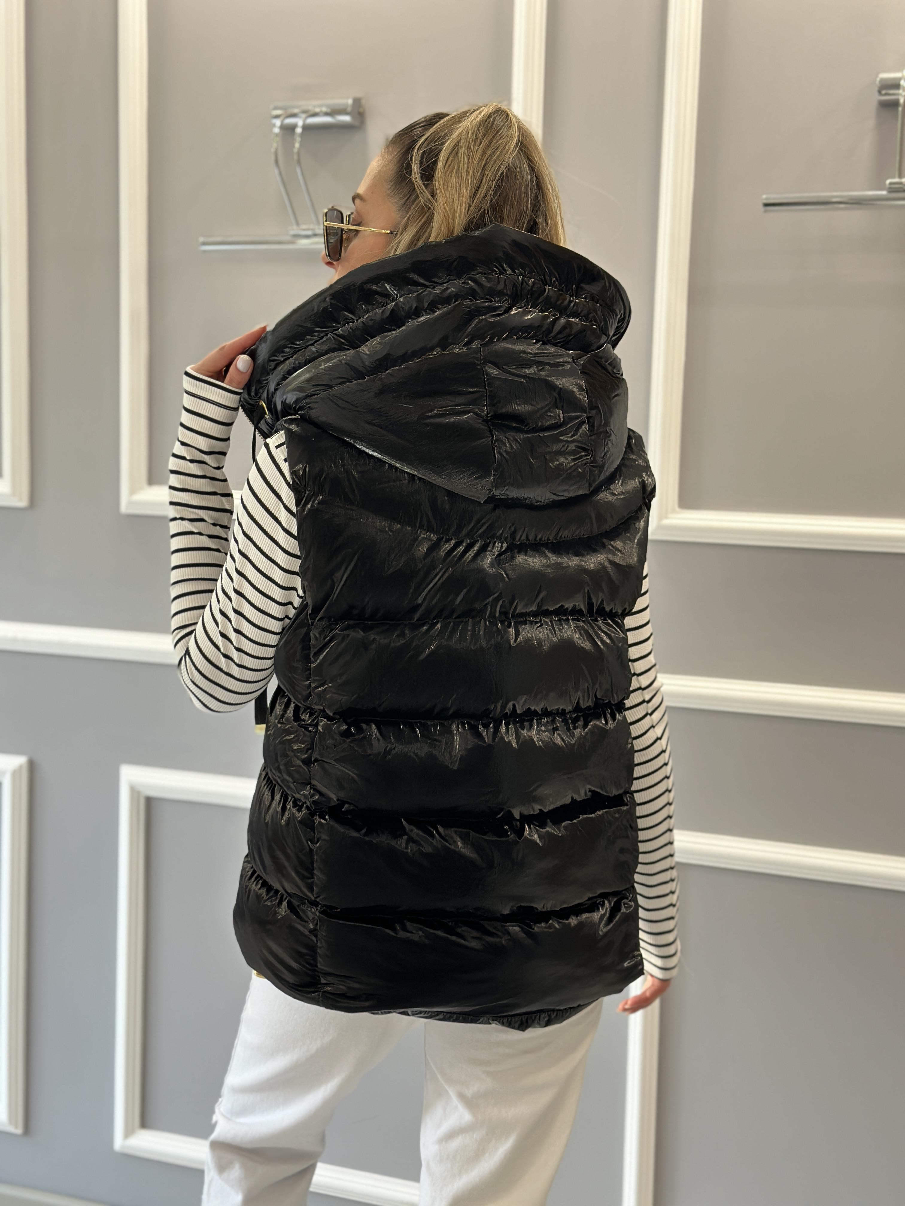 Star Premium Parlak Yelek Gold Detaylı Siyah  