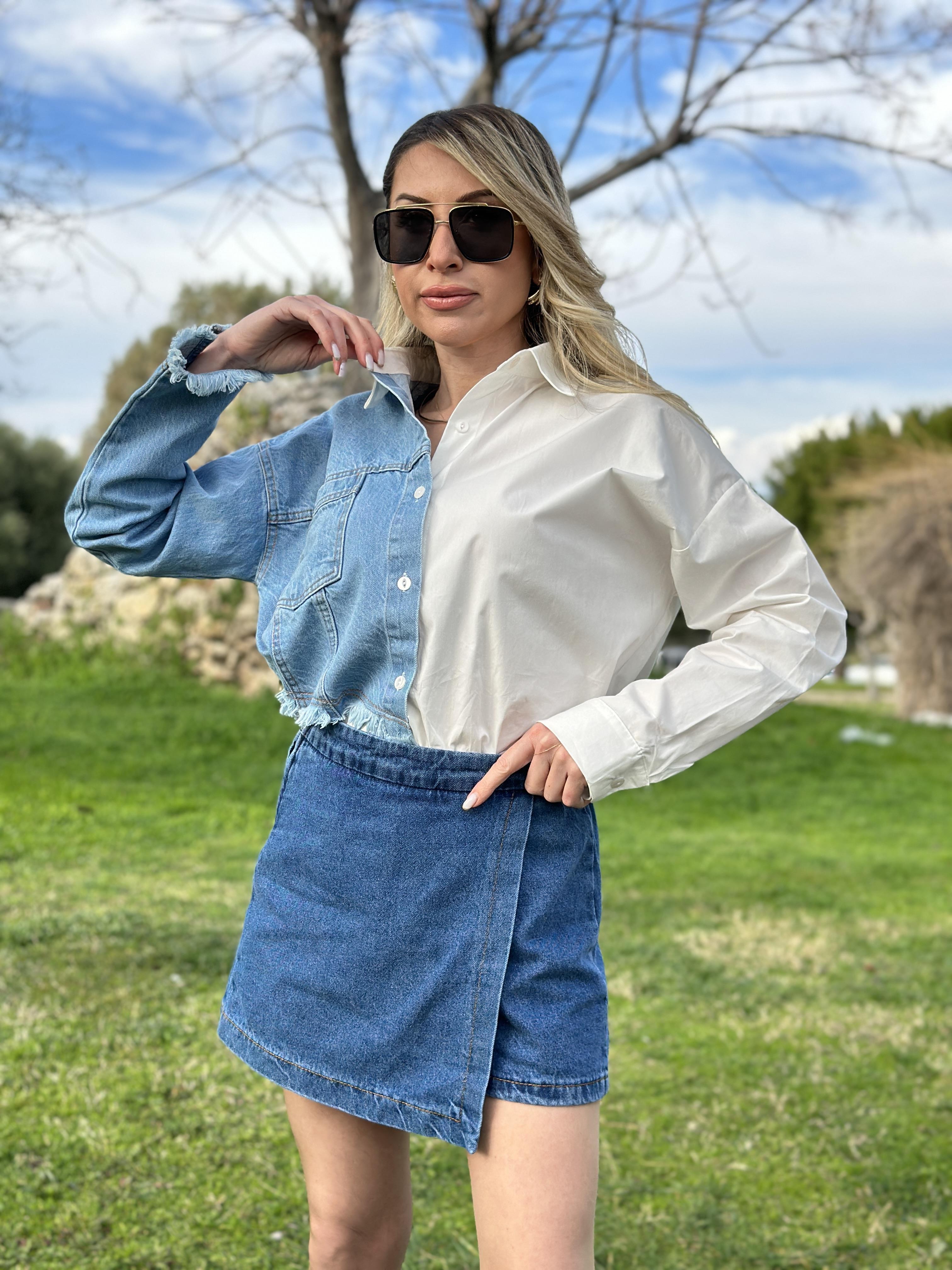 Tali Jeans Şort Etek Mavi