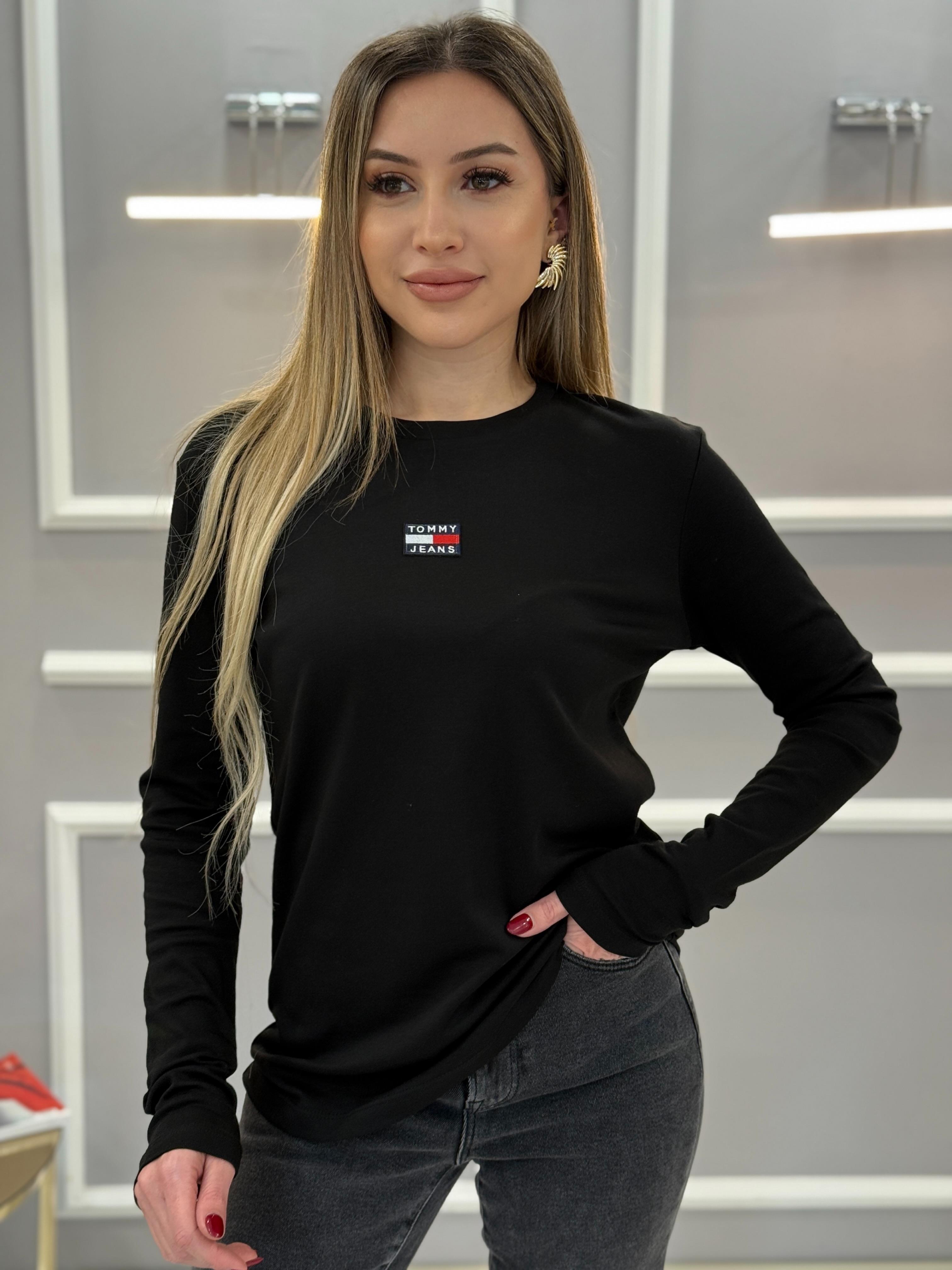 Th Oversize Basic Likralı Bluz Siyah 65cm Boy 