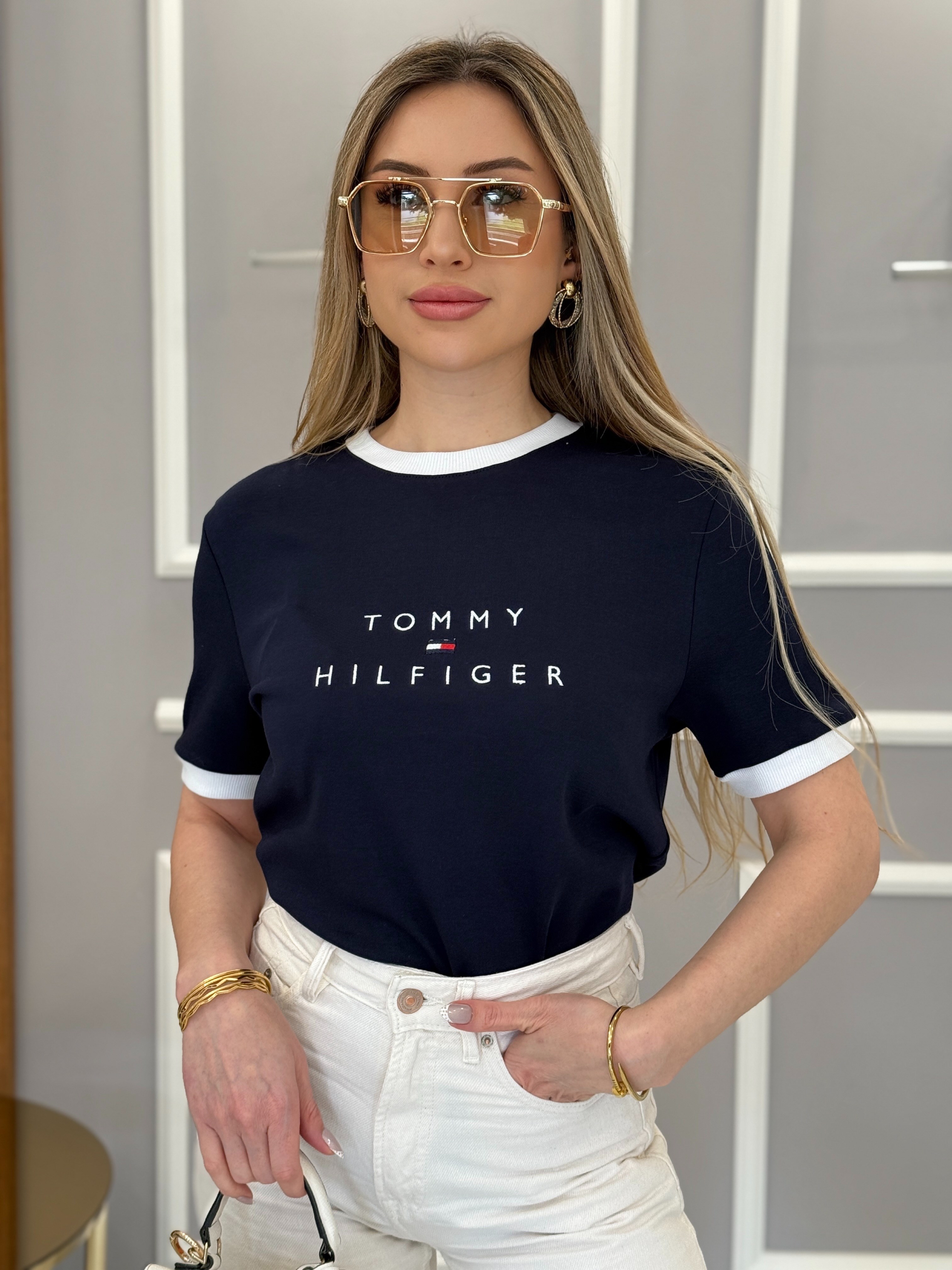 Th Premium Biyeli Nakış Yazılı Lacivert Tişört 