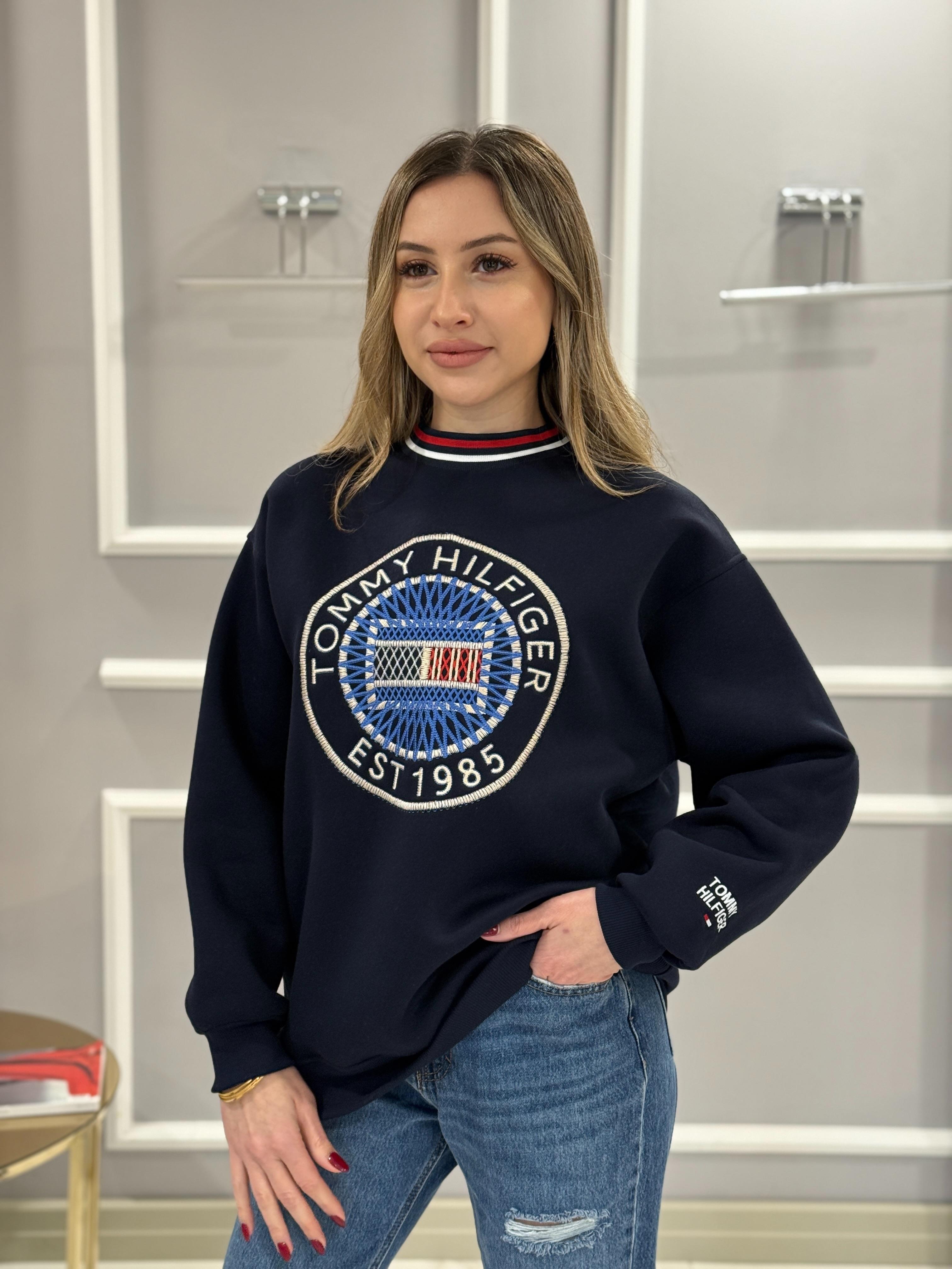 Th Şardonlu Nakış Detaylı Boyu 65cm Sweat Lacivert 