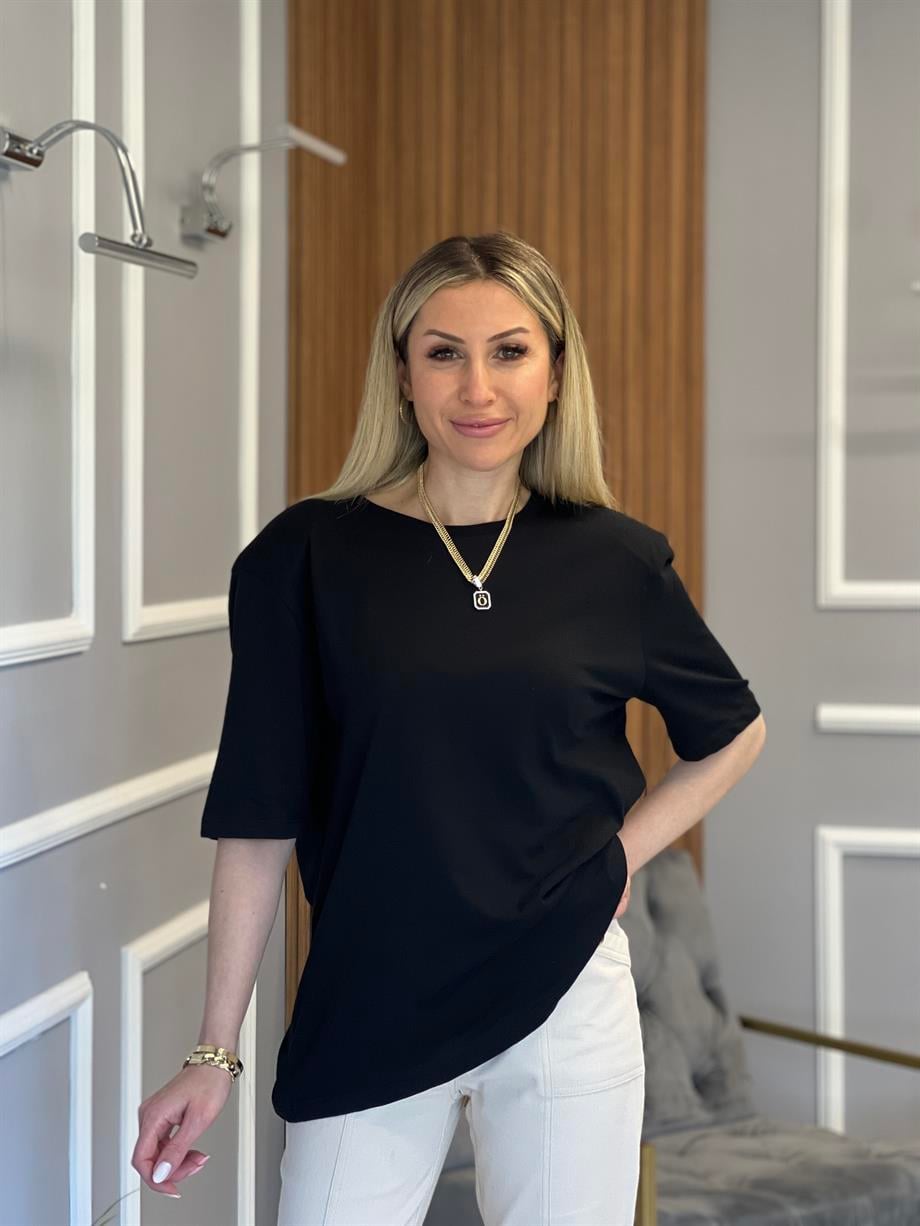 Vatkalı T-shirt Siyah