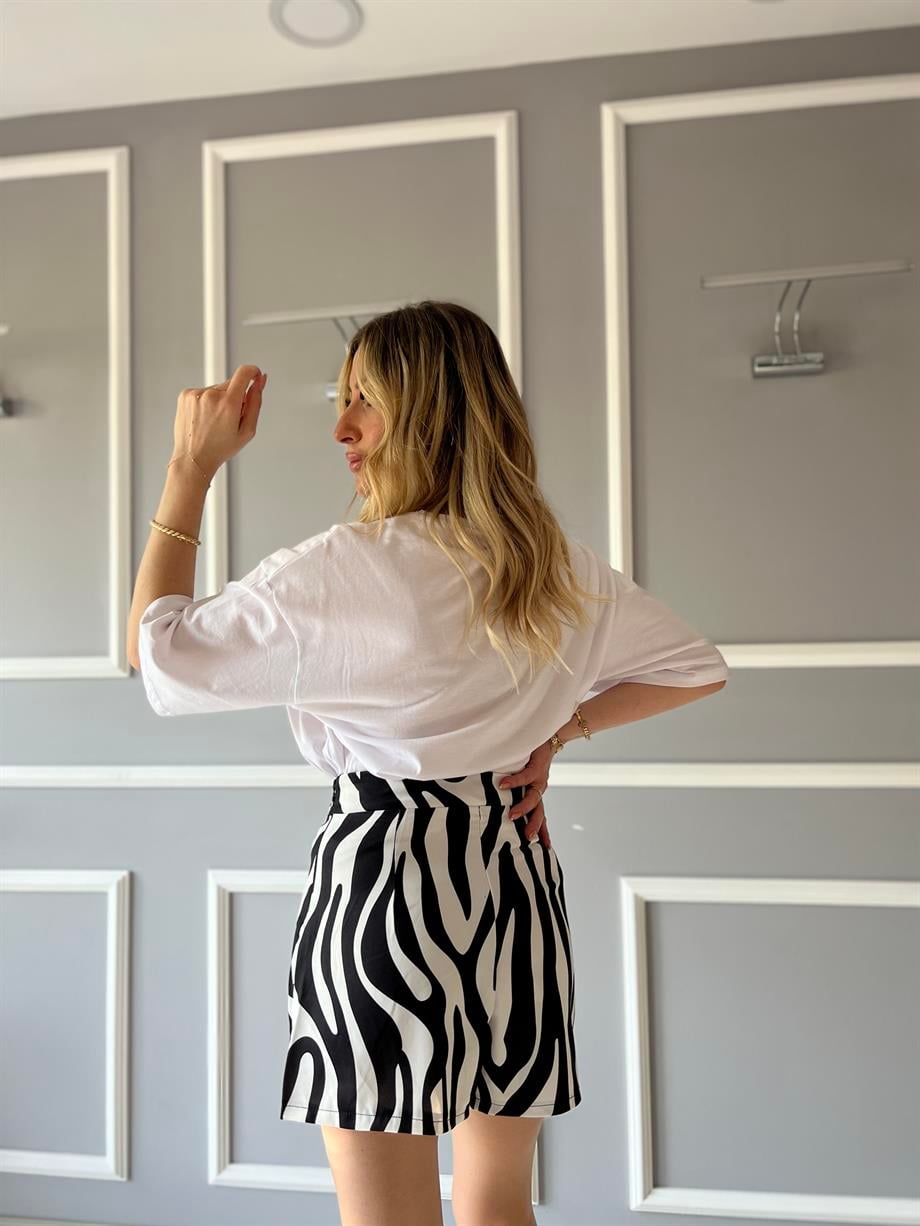 Zebra Desenli Şort Etek Siyah