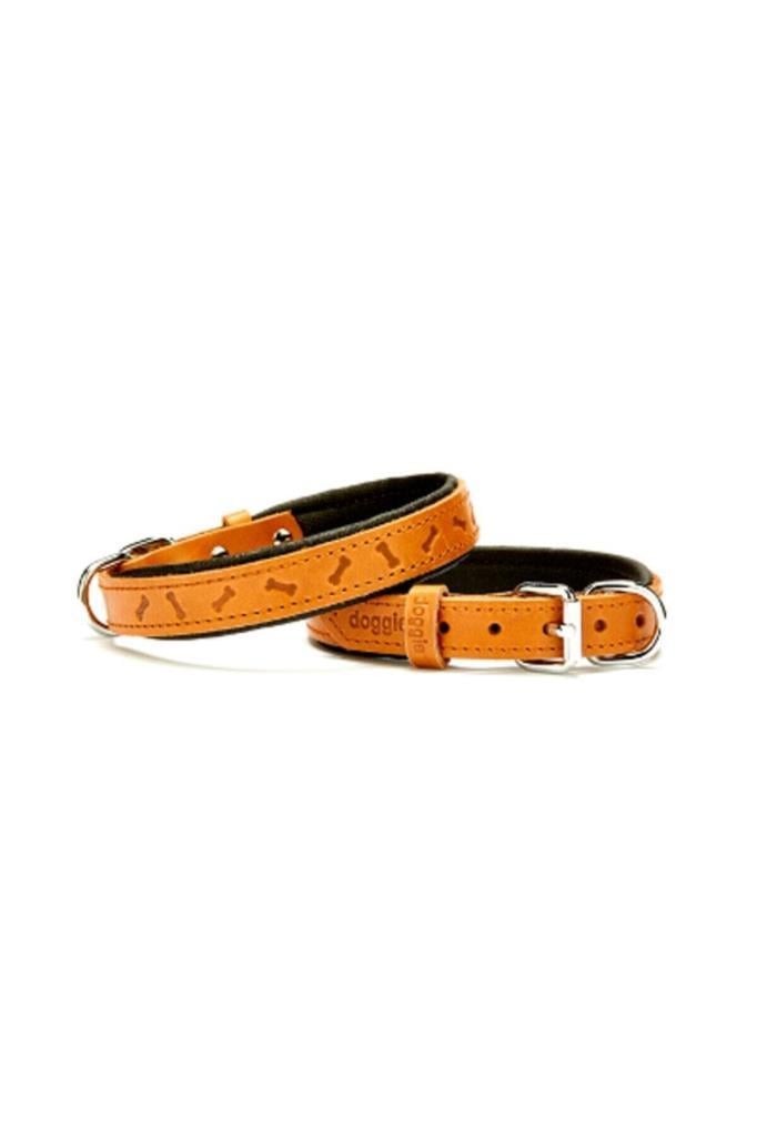 Doggie Comfort Deri Kemik Desenli Köpek Boyun Tasması Medium Camel 2x35-40 Cm