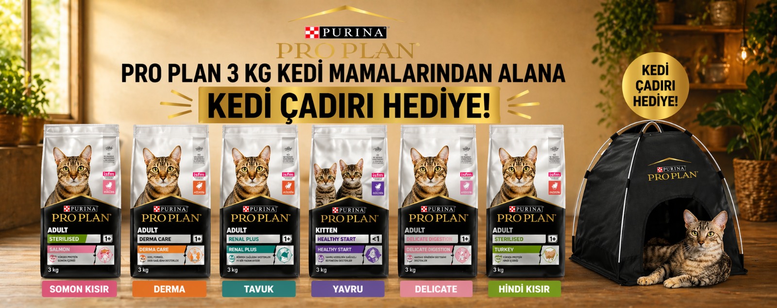 Proplan Kedi Çeşitleri 3 kg Çadır Hediyeli