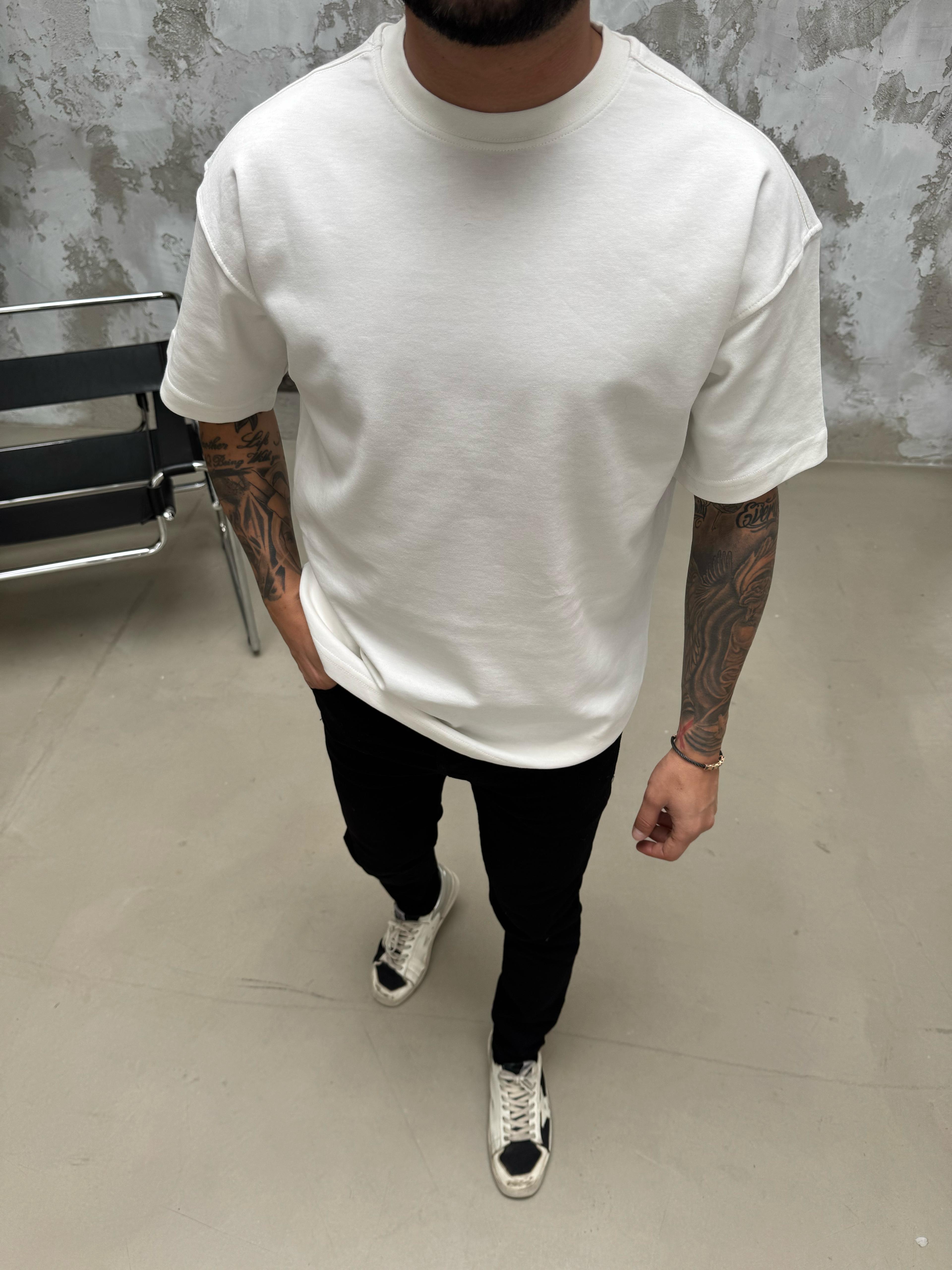 Double Face Oversize Beyaz T-Shirt