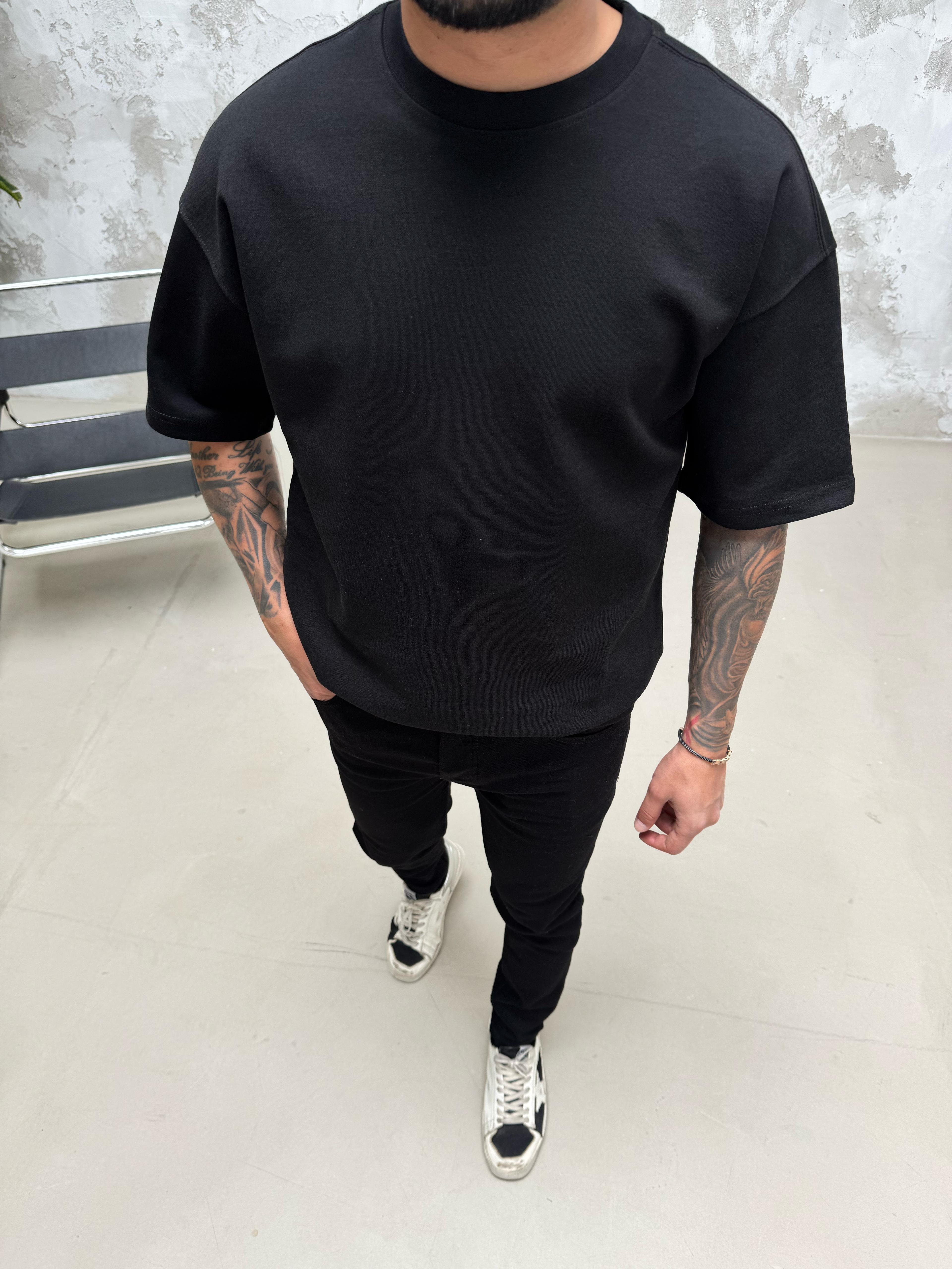 Double Face Oversize Siyah T-Shirt