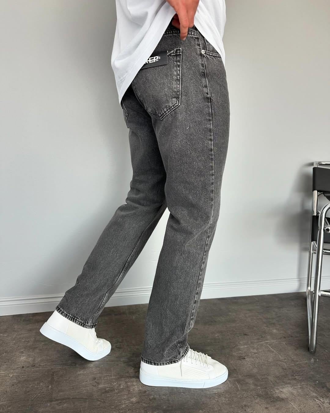 Gri Yıkamalı Baggy Pantolon