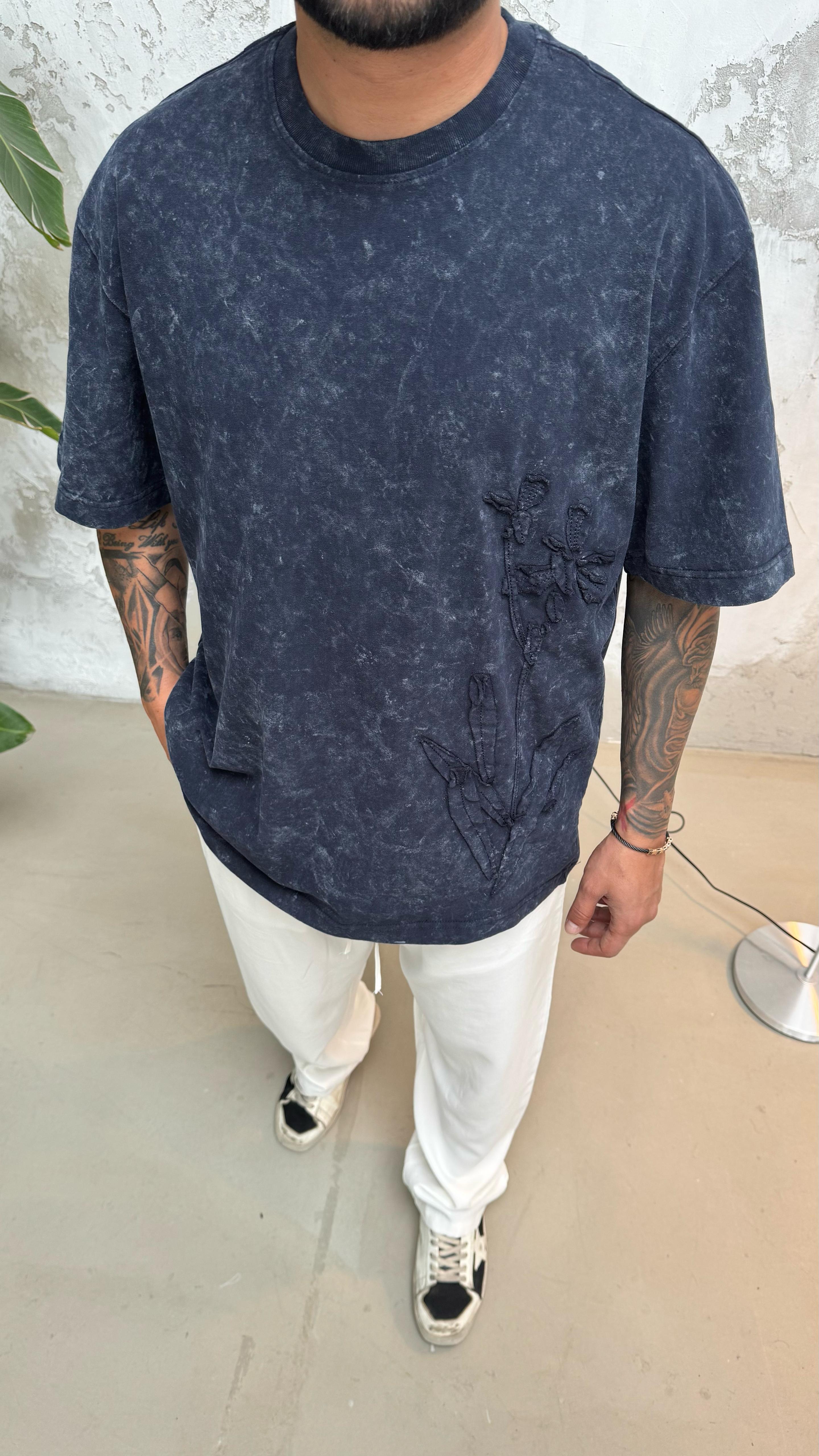 Lacivert Desenli T-Shirt