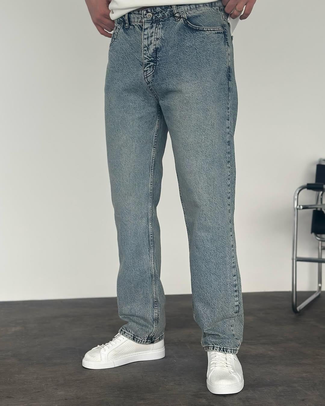 Mavi Yıkamalı Baggy Pantalon