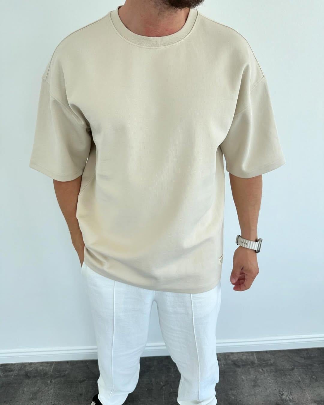 Double Face Oversize Krem T-Shirt