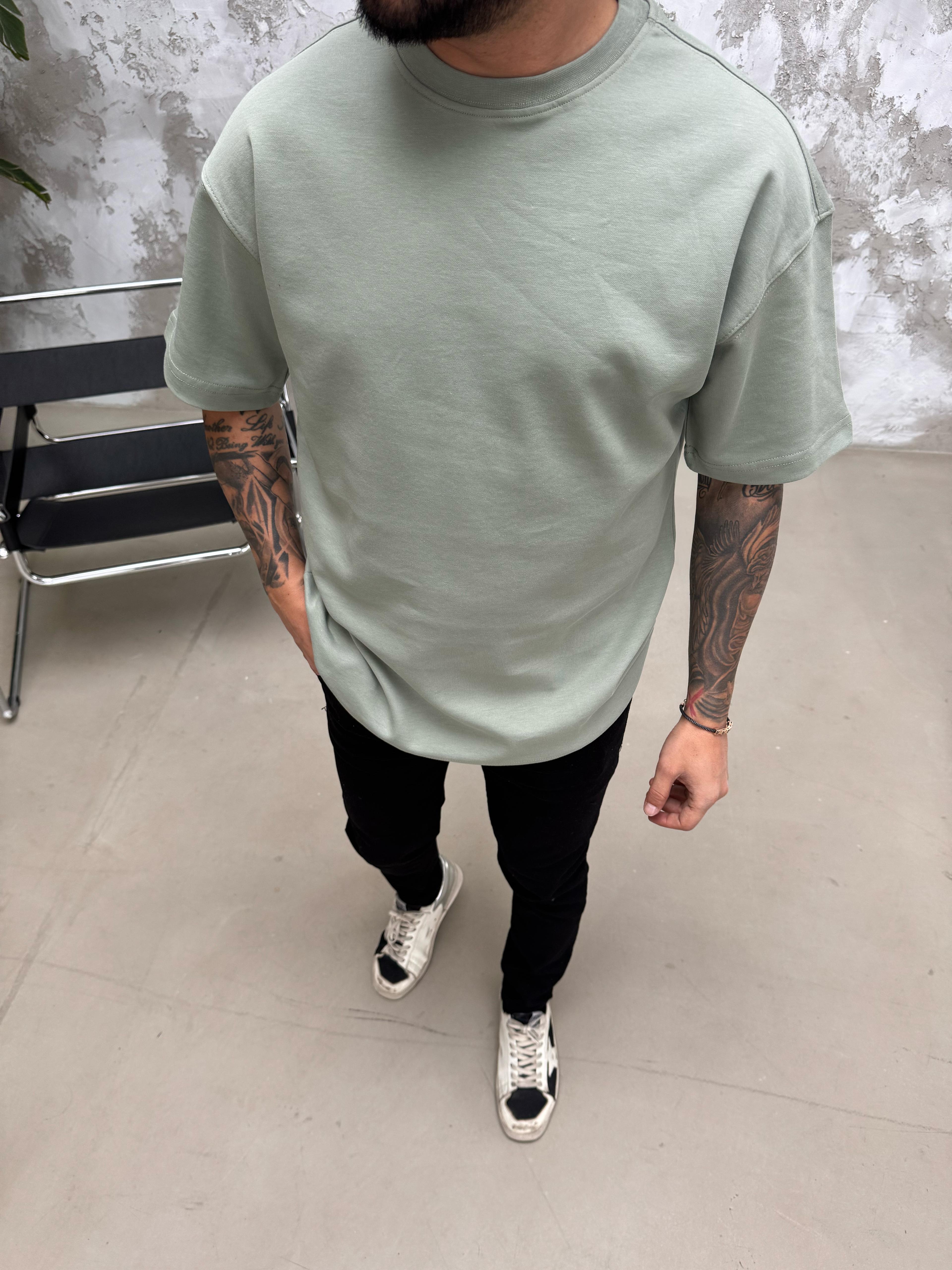 Double Face Oversize Yeşil T-Shirt