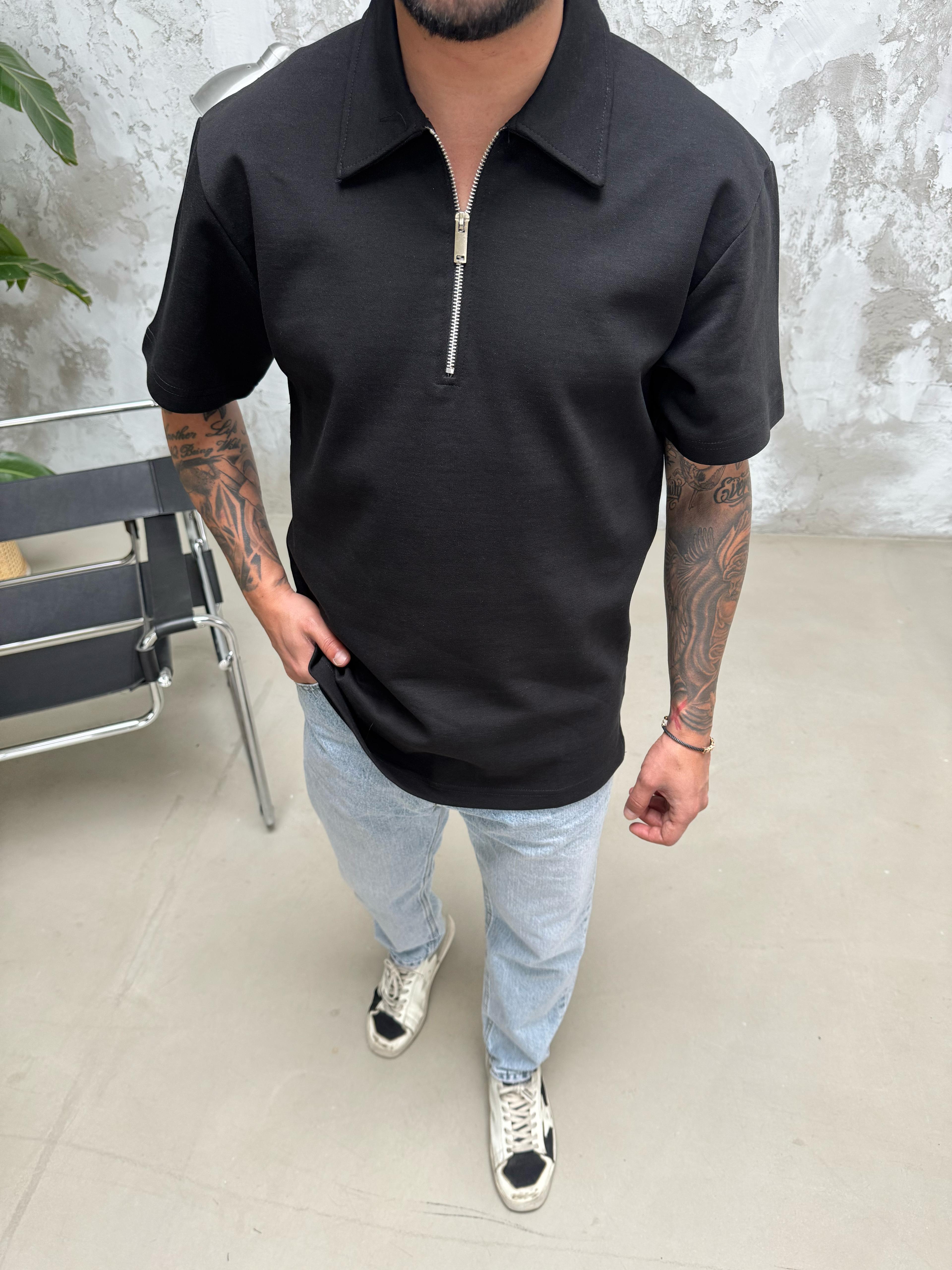Polo Yaka Siyah T-Shirt
