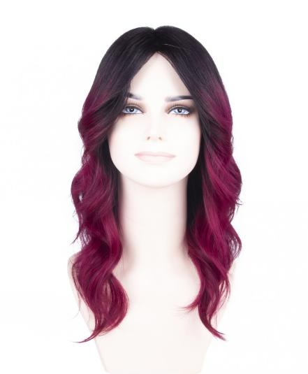 Dark Cherry Red Ombre Medium Wavy Tulle Wig