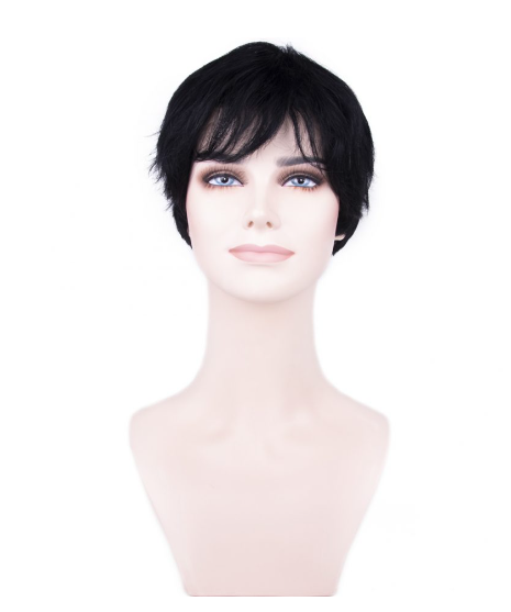 Blue Black Very Short Straight Tulle Wig