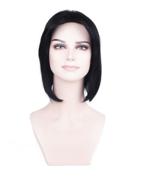 Siyah Kısa-Küt Düz Tül Peruk