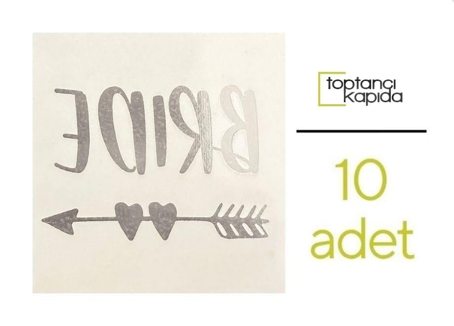 Bride Kalp Detaylı Dövme Gümüş Renk 10 Adet