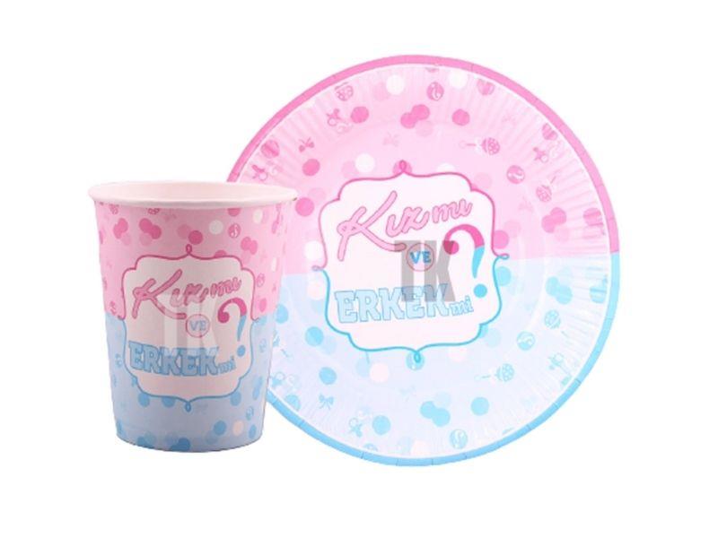 Cinsiyet Belirleme Karton Tabak Bardak 8'li Set