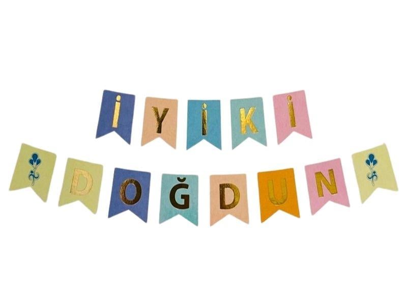 İyi ki Doğdun Zikzak Banner Makaron-Altın