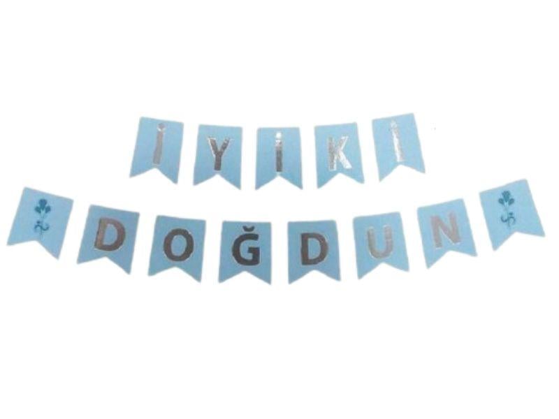 İyi ki Doğdun Zikzak Banner Mavi-Gümüş