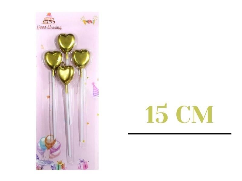 Kalp Model Çubuklu Mum 4'lü Set Gold Renk