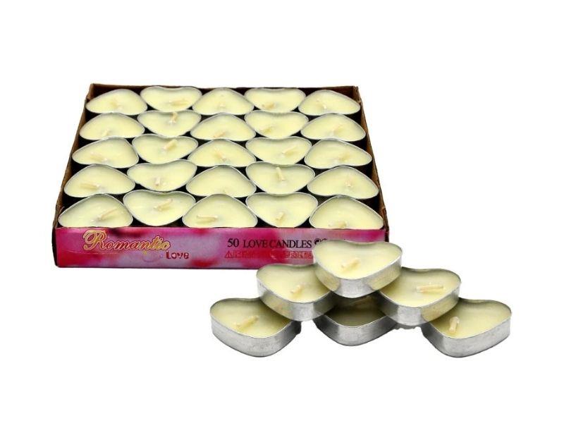 Kalp Tea Light Mum 50'li Beyaz Renk