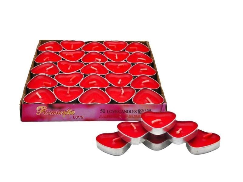 Kalp Tea Light Mum 50'li Kırmızı Renk